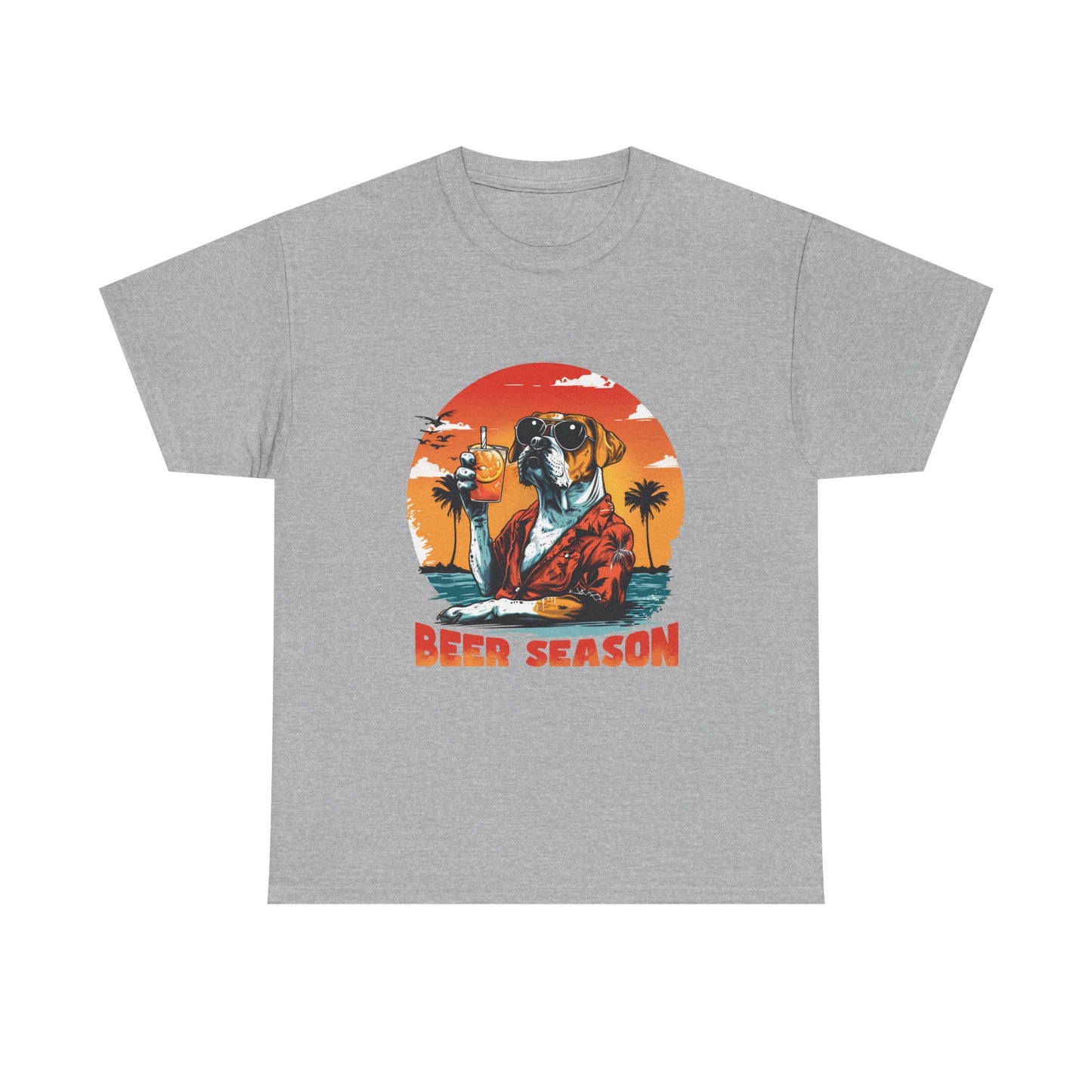 Beer Season T-Shirt — Vintage Sunset Dog Holding Beer