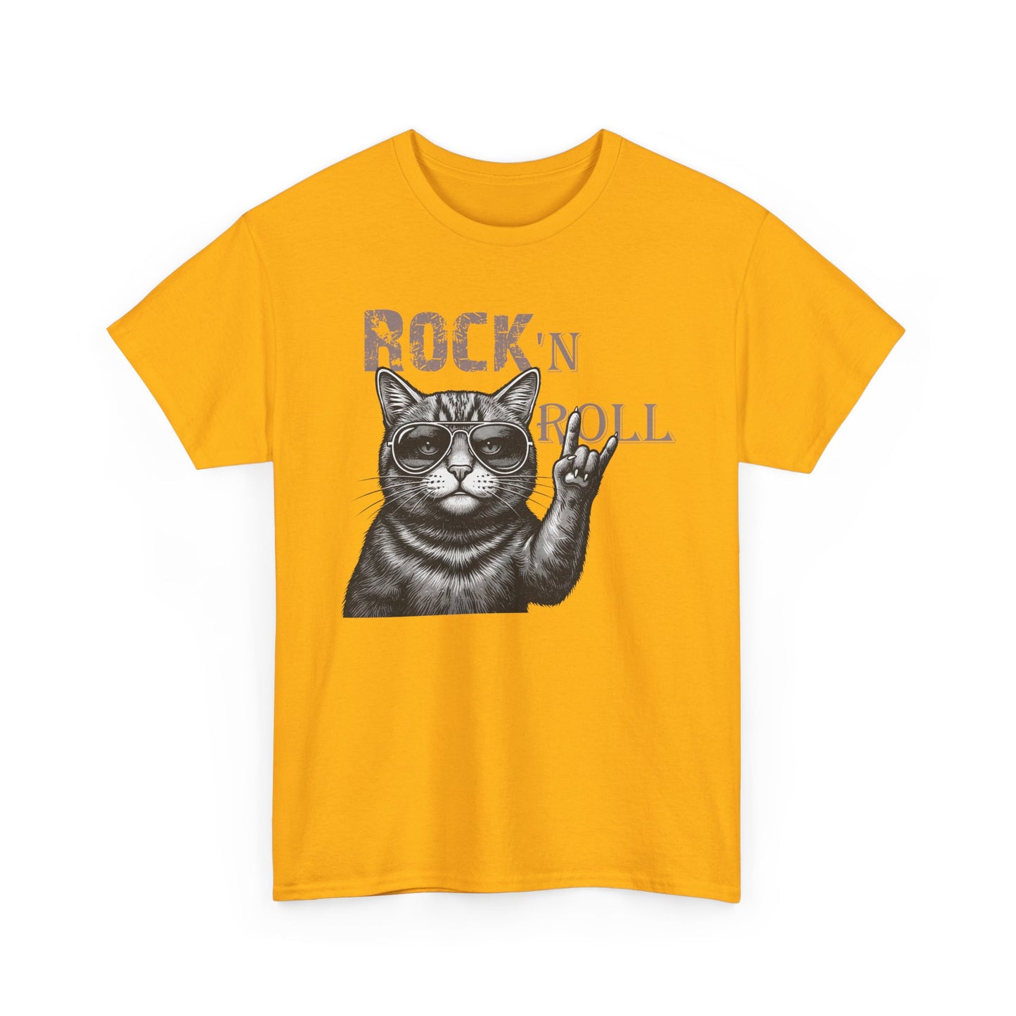 Rock 'N Roll Cat T-Shirt — Retro Cat Making Rock Hand Sign Tee