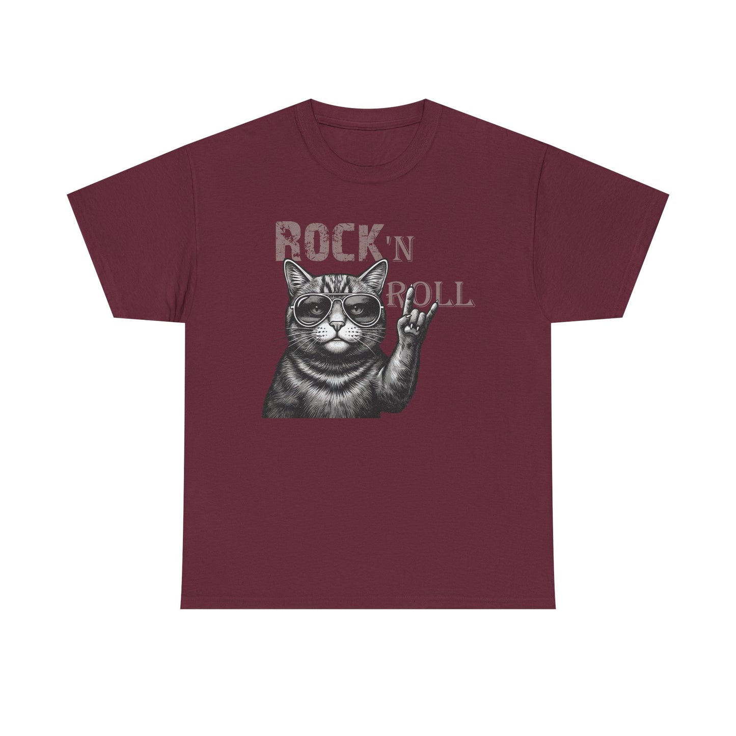 Rock 'N Roll Cat T-Shirt — Retro Cat Making Rock Hand Sign Tee