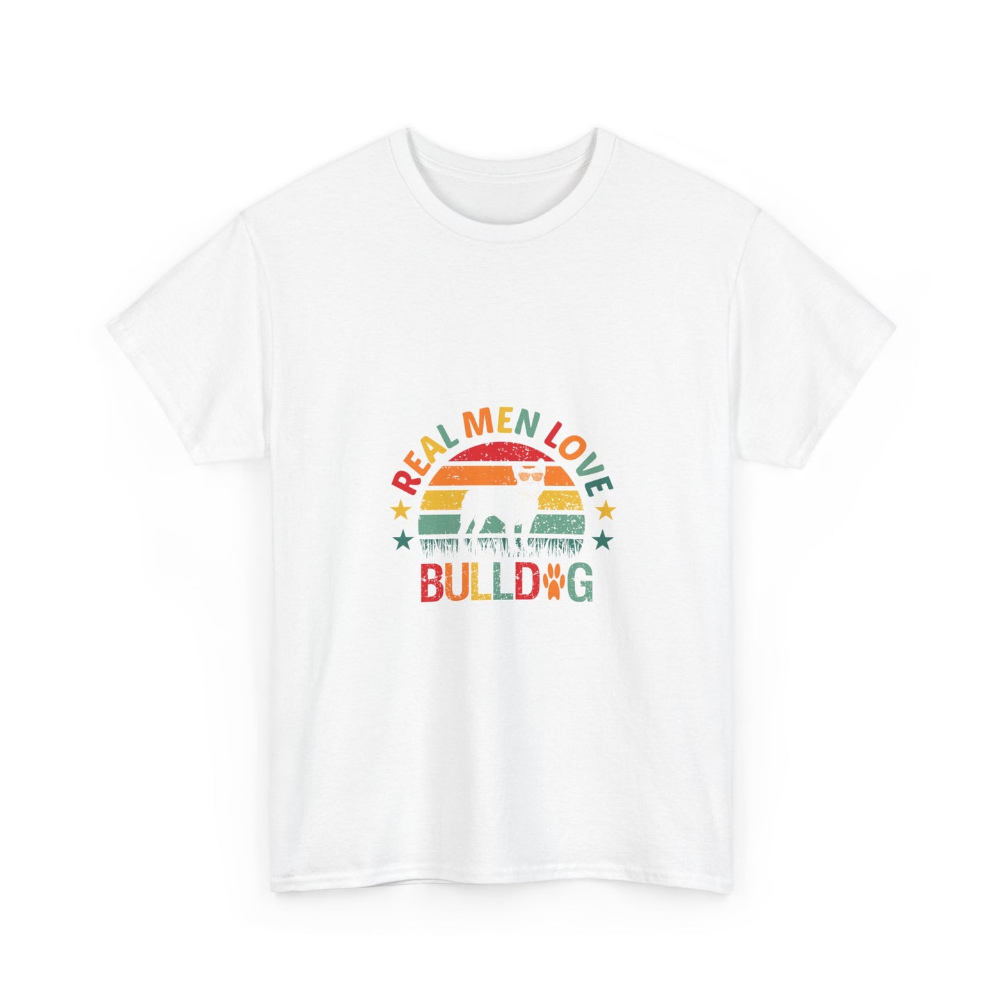 Bulldog T-Shirt — "Real Men Love Bulldog" Retro Rainbow Graphic Tee