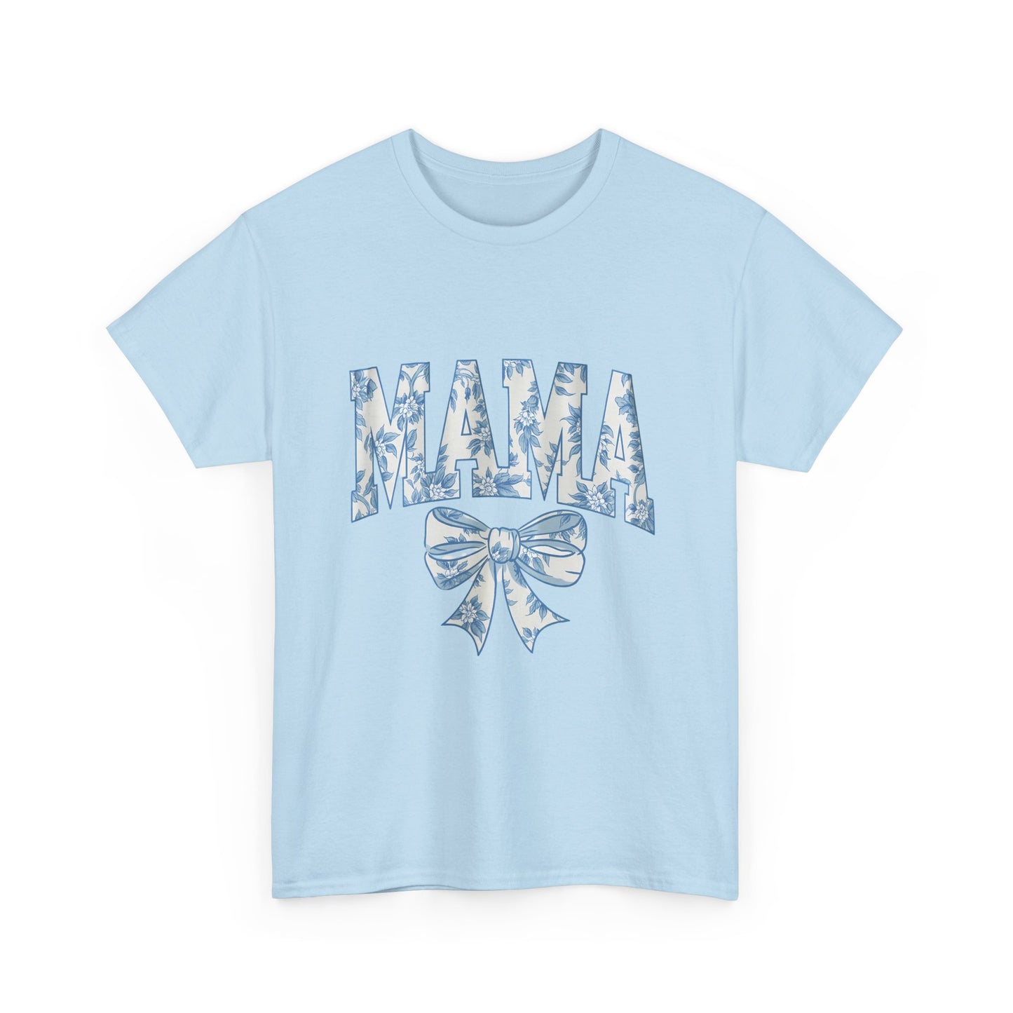Mama Floral Bow Tee — Blue Watercolor Mom Shirt for Mother's Day