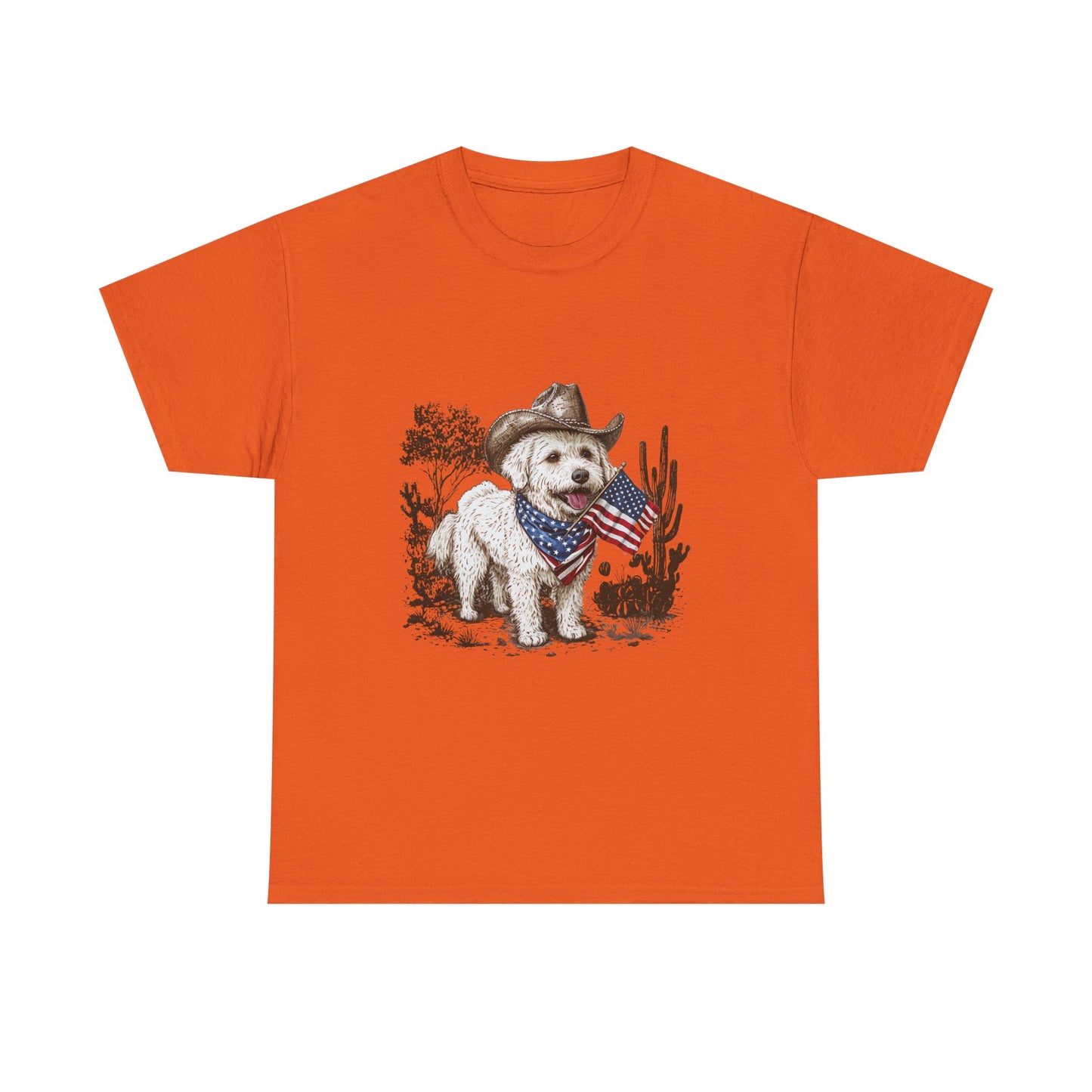 Patriotic Puppy Tee — Cowboy Dog with American Flag