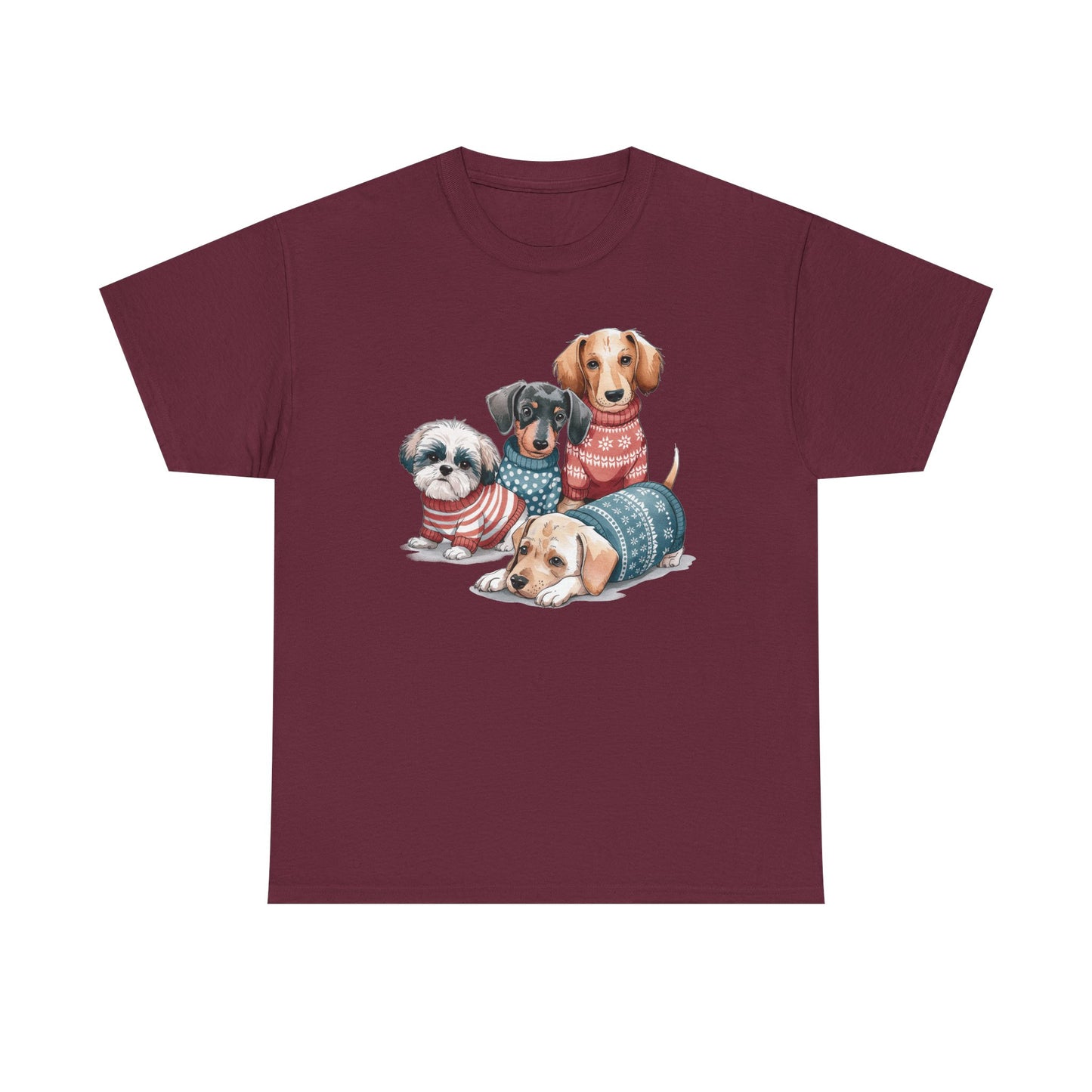 Dog Squad Tee — Cute Puppies in Cozy Sweaters Graphic T-Shirt
