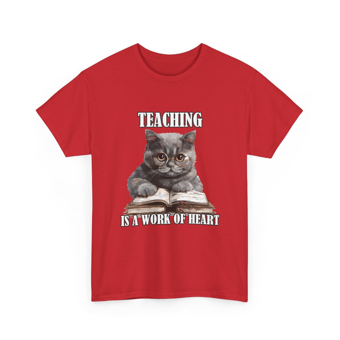 Teacher Cat T-Shirt – "Teaching Is A Work Of Heart" Cute Cat Teacher Tee