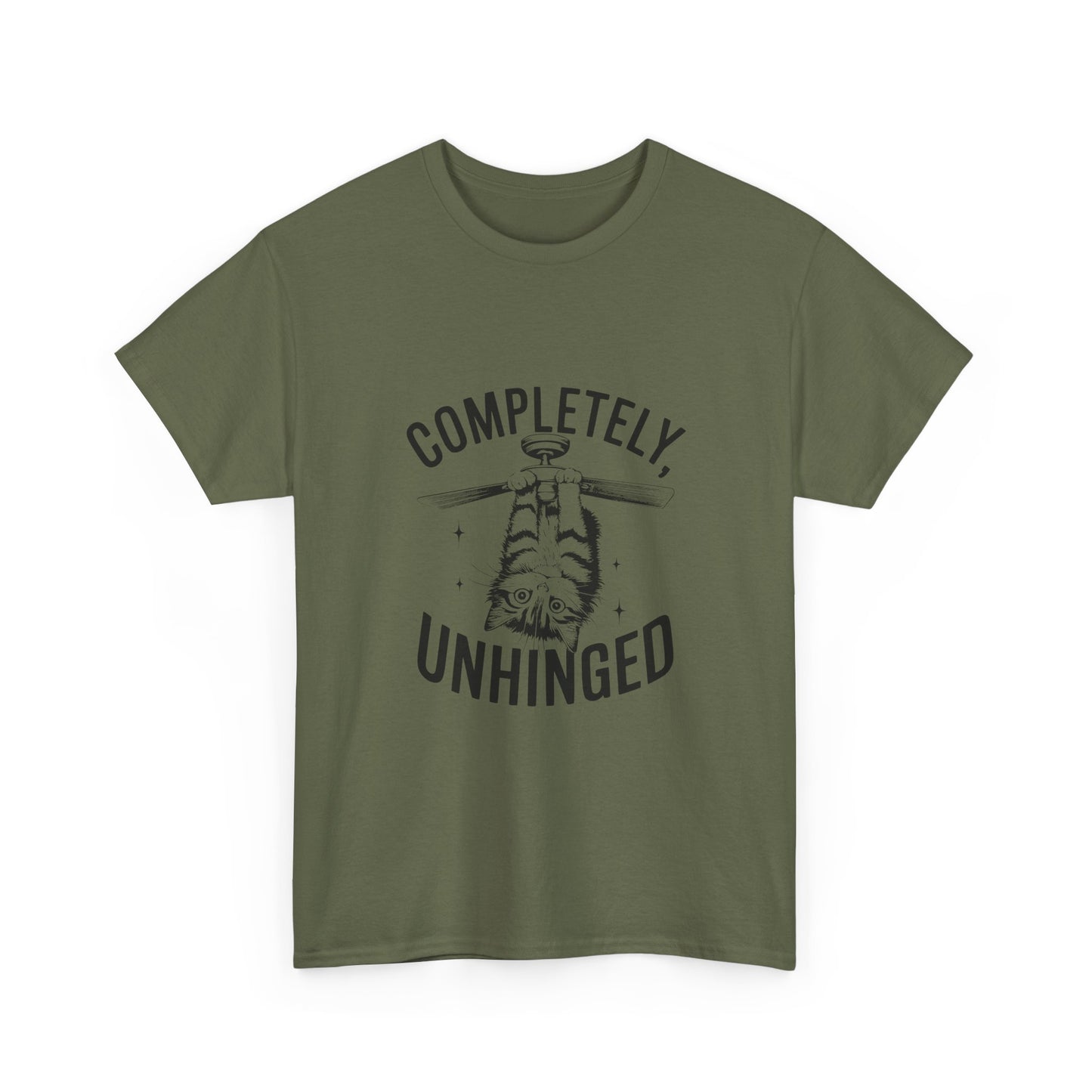 Funny T-Shirt — Completely Unhinged Graphic Tee (Vintage Cat Illustration)