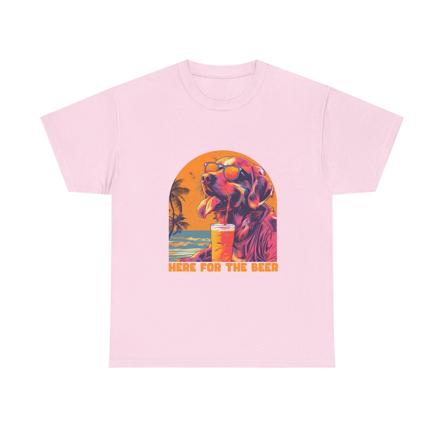 T-Shirt — 'Here For The Beer' Flamingo Beach Graphic Tee
