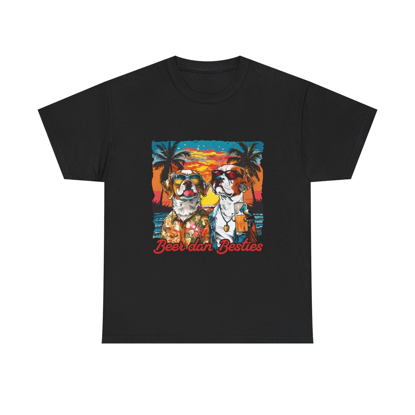 T-Shirt — 'Beer dan Besties' Retro Sunset Dogs Tee