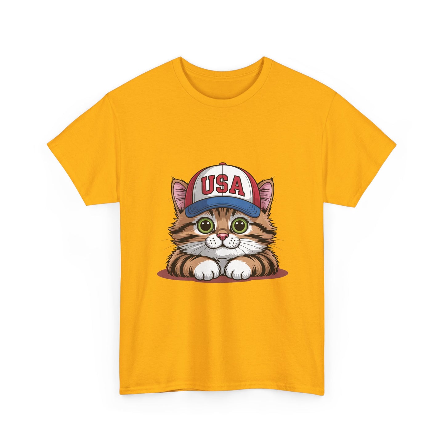 USA Kitten T-Shirt – Cute Cat Wearing USA Cap, Patriotic Fourth of July Tee