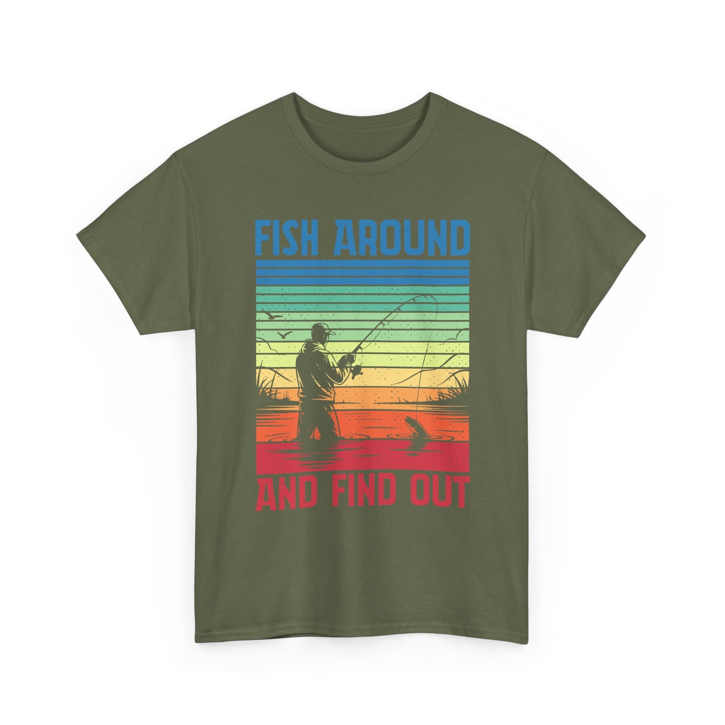Fishing T-Shirt - "Fish Around and Find Out" Retro Sunset Angler Tee