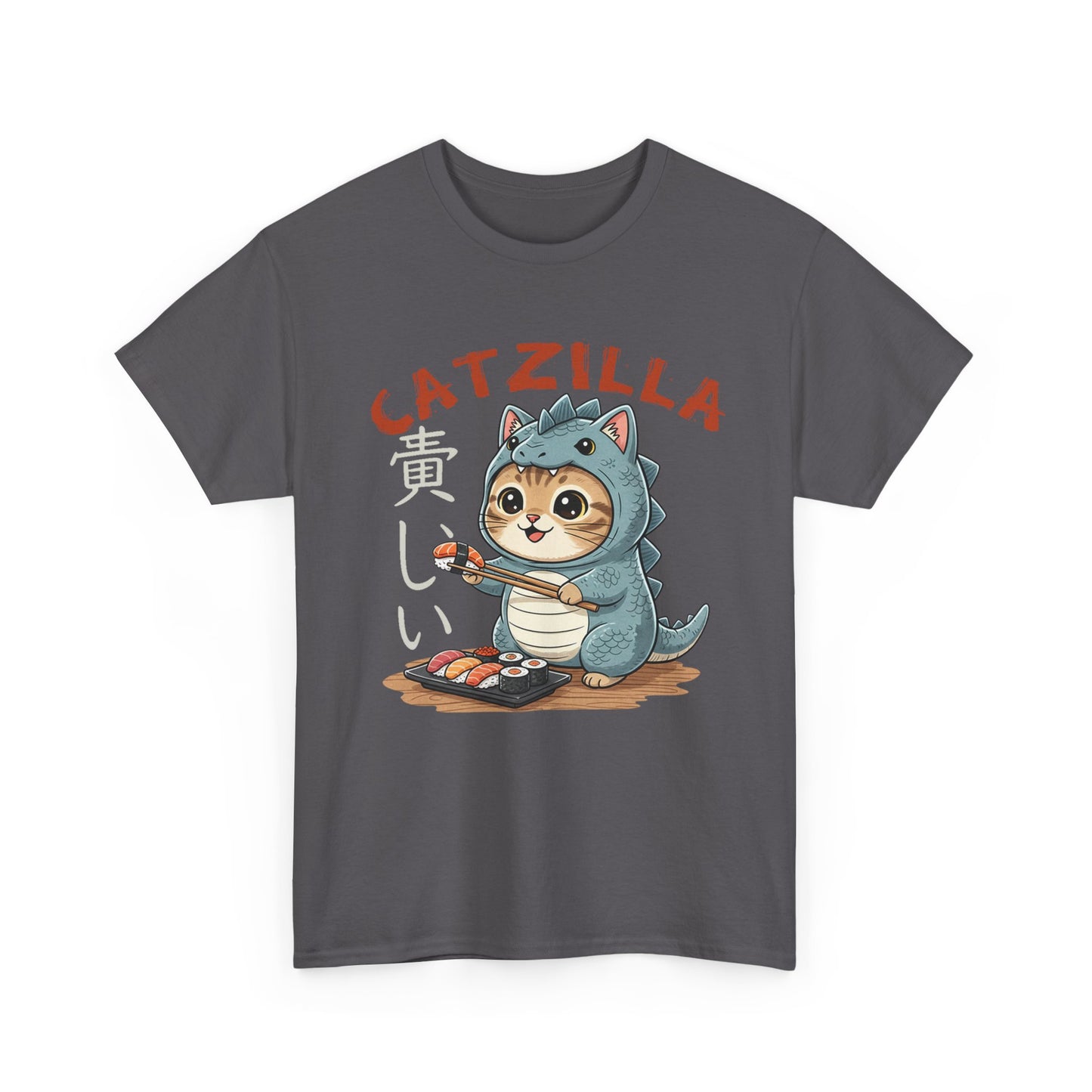 Catzilla T-Shirt — Cute Cat Dinosaur Costume Eating Sushi Graphic Tee