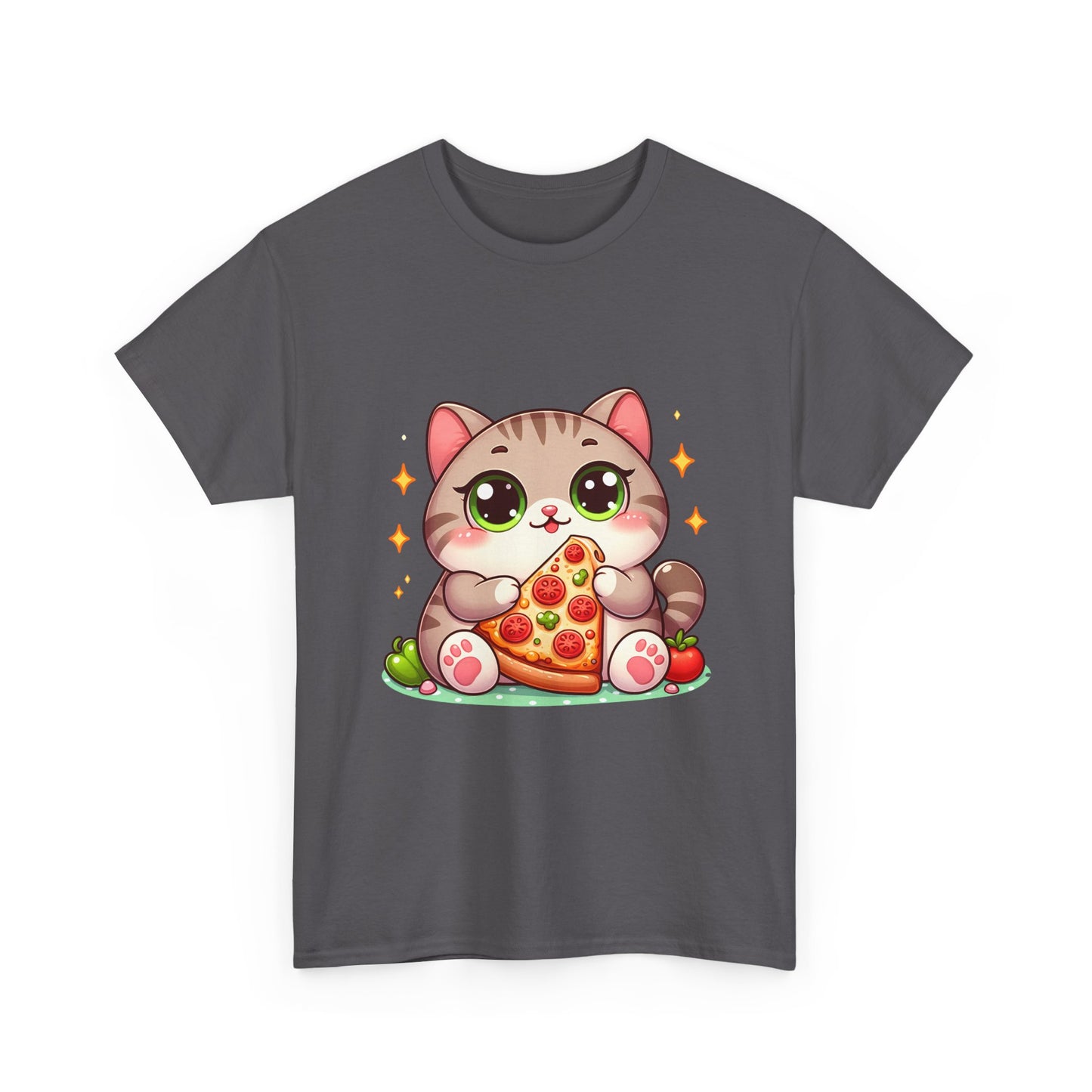Cute Cat Eating Pizza T-Shirt — Kawaii Cat Pizza Tee