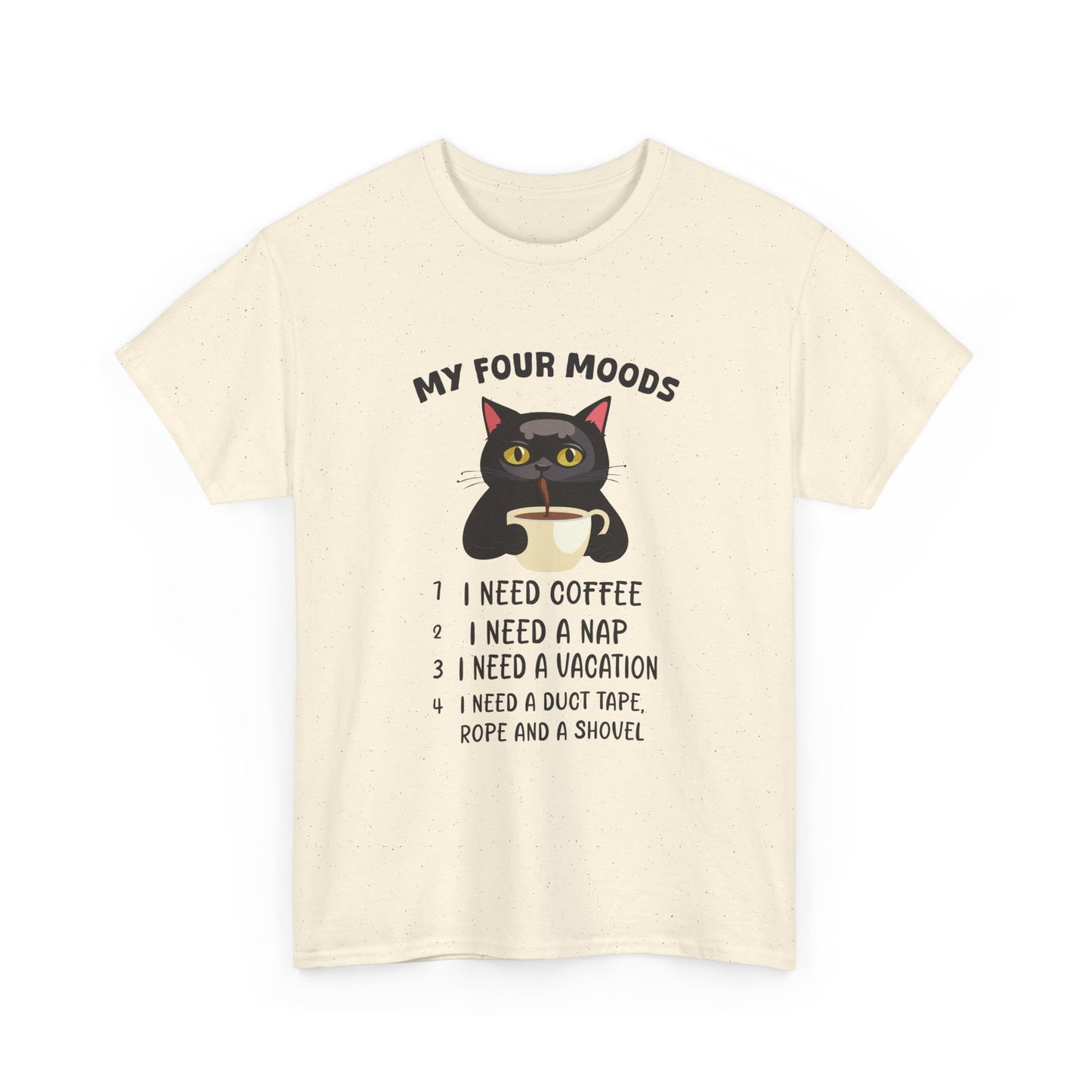 Cat 'My Four Moods' Coffee Tee — Funny Cat Coffee Shirt