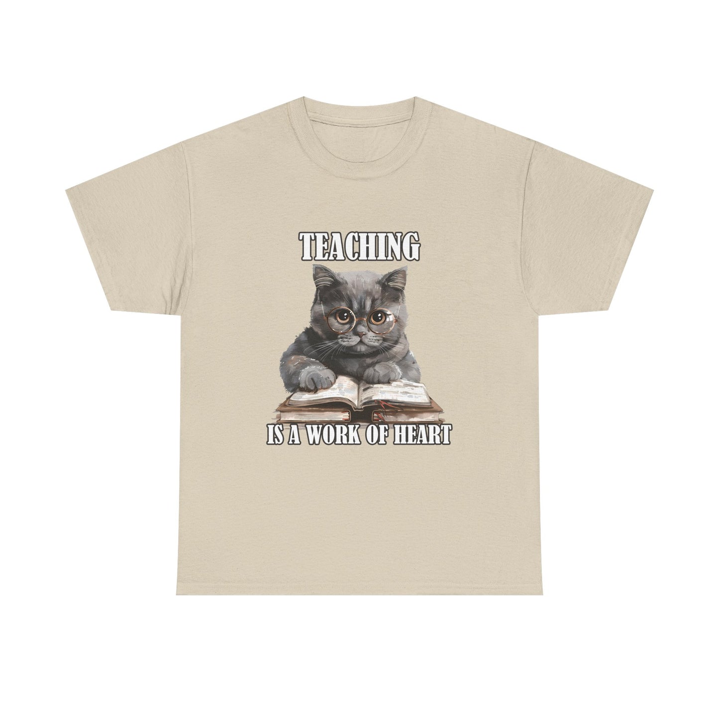 Teacher Cat T-Shirt – "Teaching Is A Work Of Heart" Cute Cat Teacher Tee