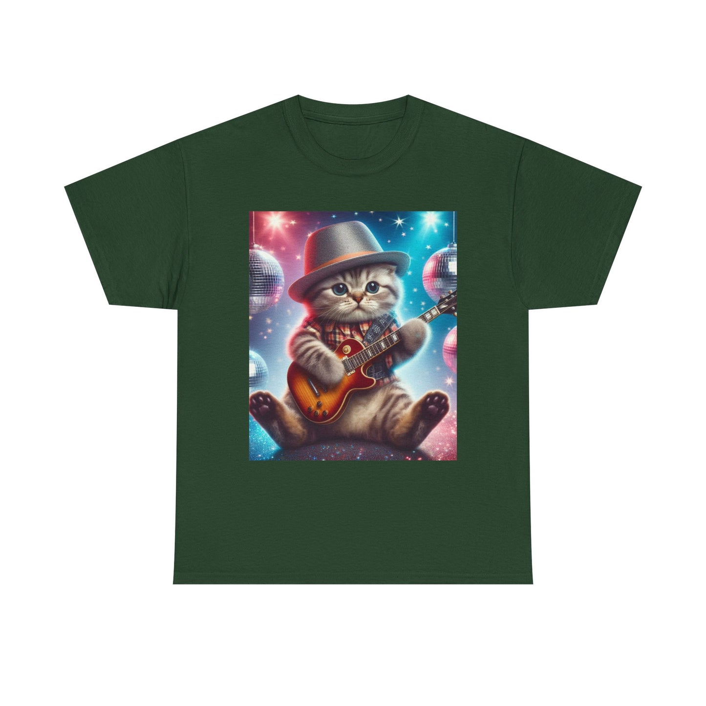 Cat Guitarist T-Shirt — Cute Kitten Playing Electric Guitar Tee