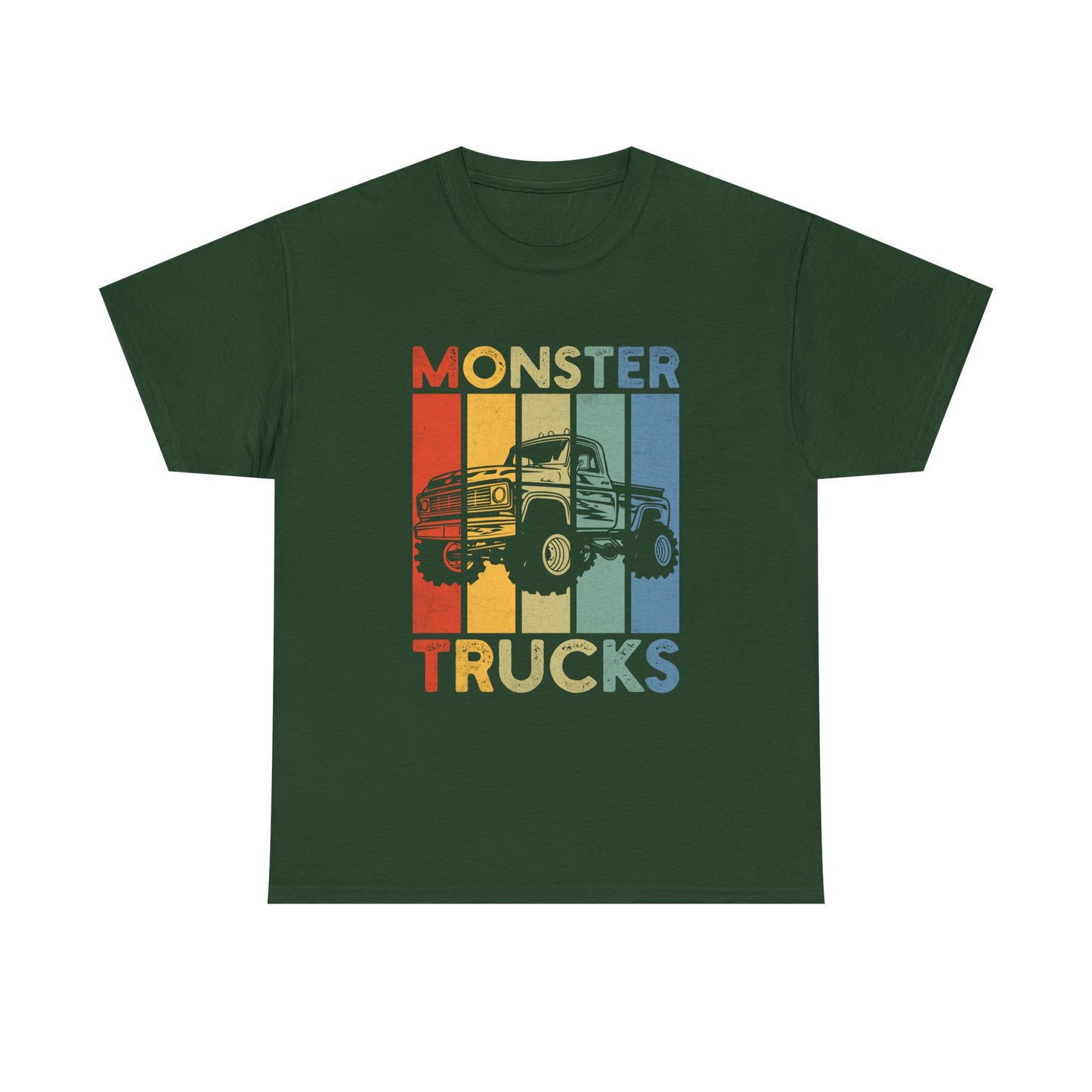 Monster Trucks Retro Tee – Vintage Striped Kids & Adult Off-Road Truck Shirt