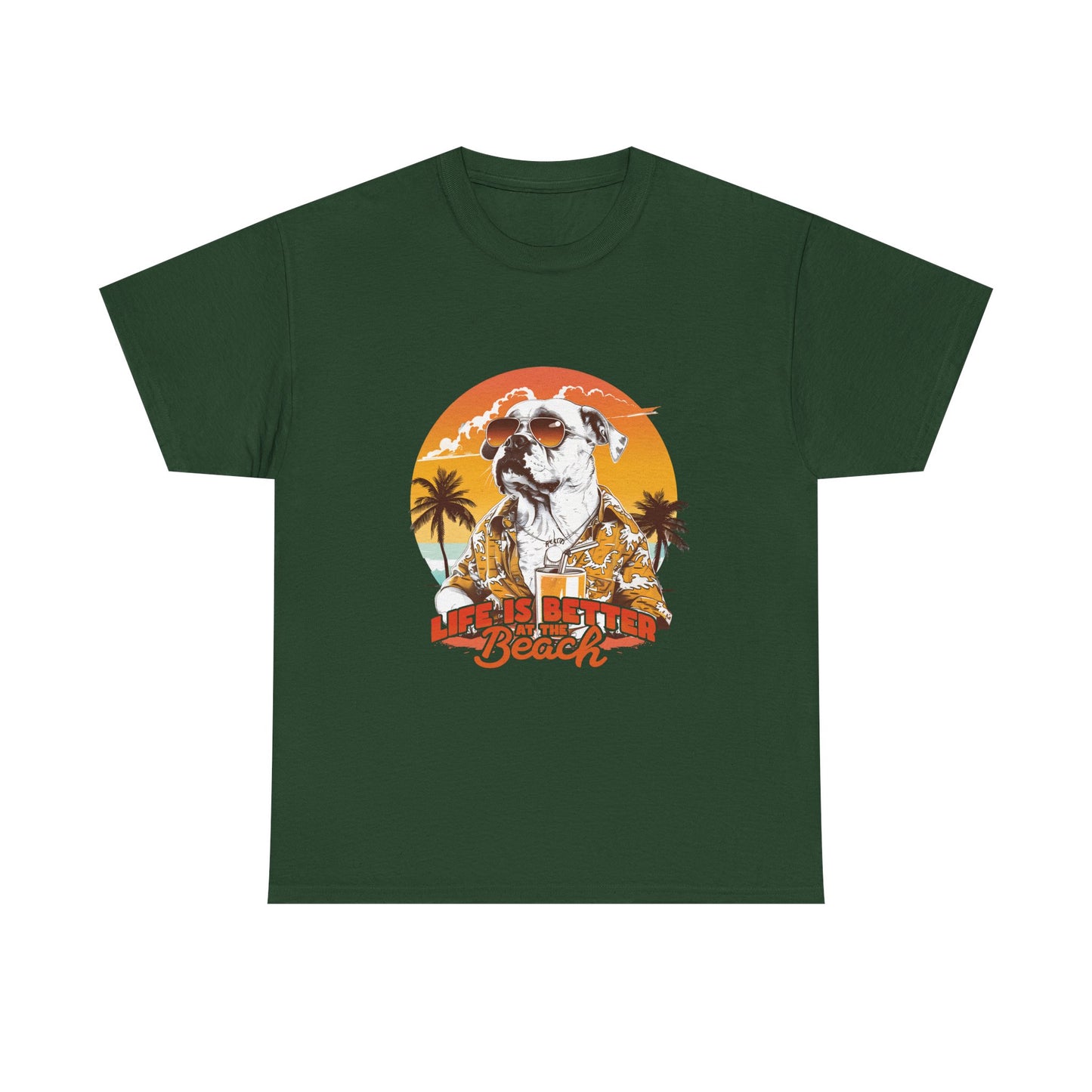 Beach Dog T‑Shirt — "Life Is Better at the Beach" Vintage Sunset Tee