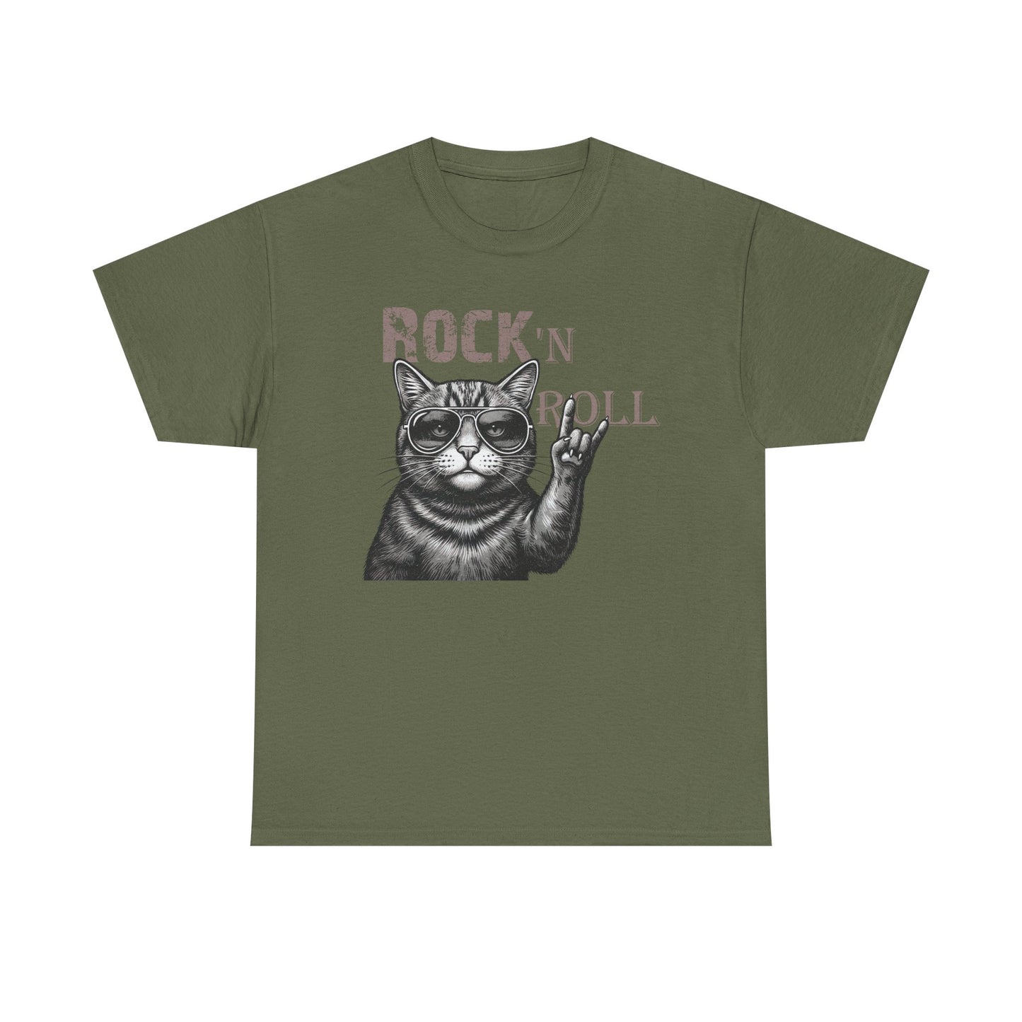 Rock 'N Roll Cat T-Shirt — Retro Cat Making Rock Hand Sign Tee