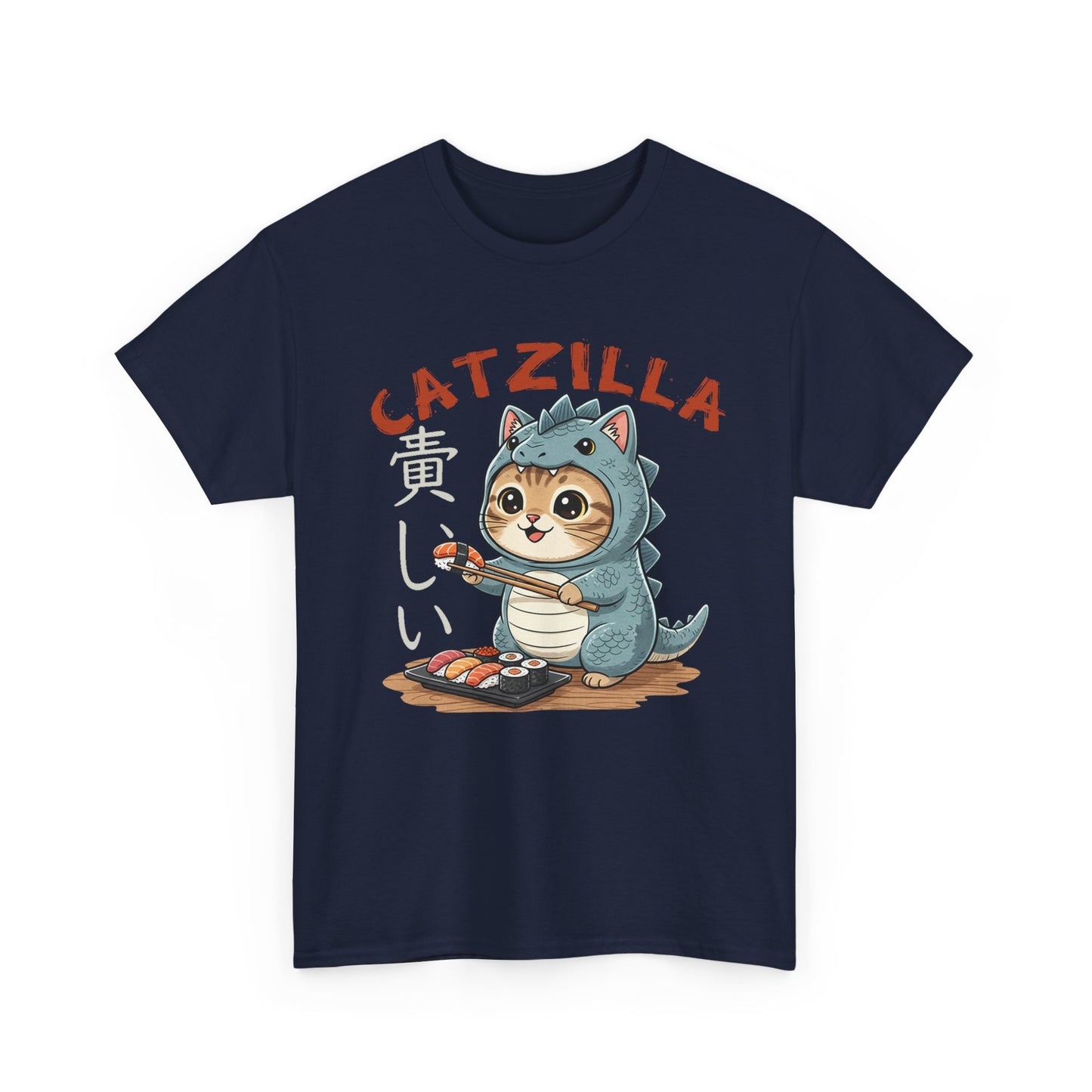 Catzilla T-Shirt — Cute Cat Dinosaur Costume Eating Sushi Graphic Tee