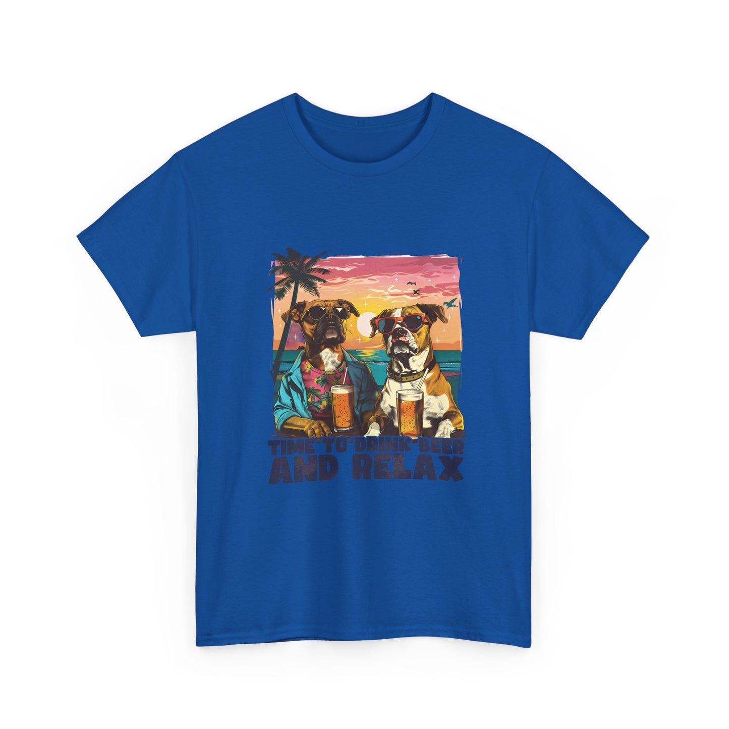 Time to Drink Beer and Relax T-Shirt — Retro Beach Dogs Design