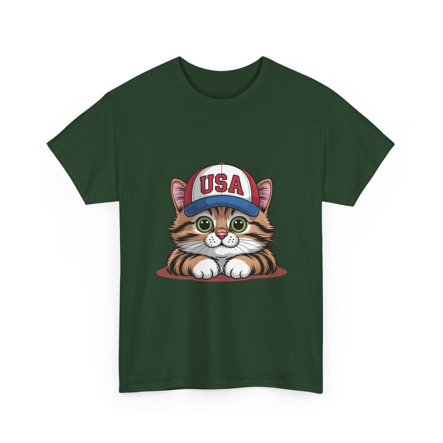 USA Kitten T-Shirt – Cute Cat Wearing USA Cap, Patriotic Fourth of July Tee