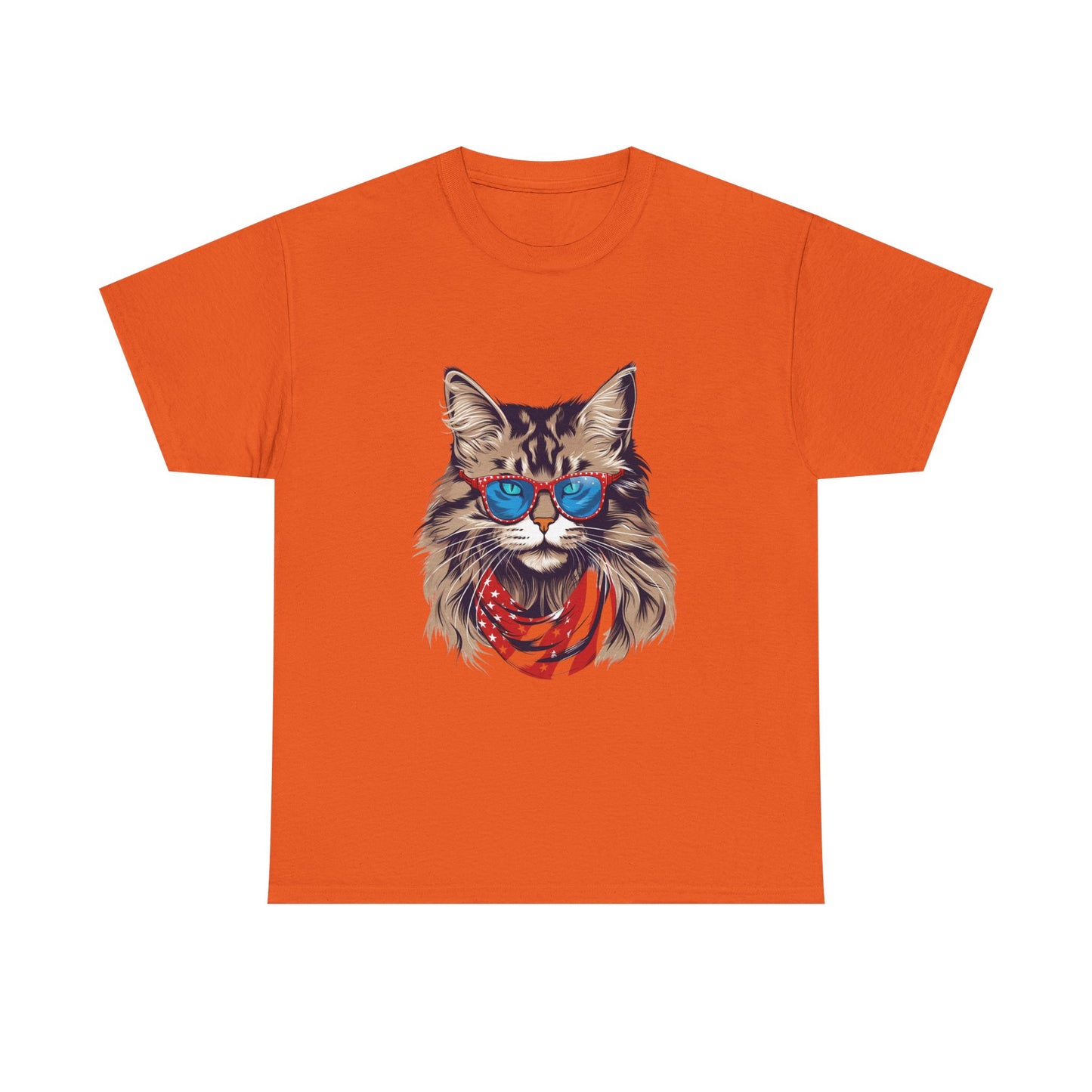 Patriotic Cat Tee — Cat with American Flag Bandana & Sunglasses T-Shirt