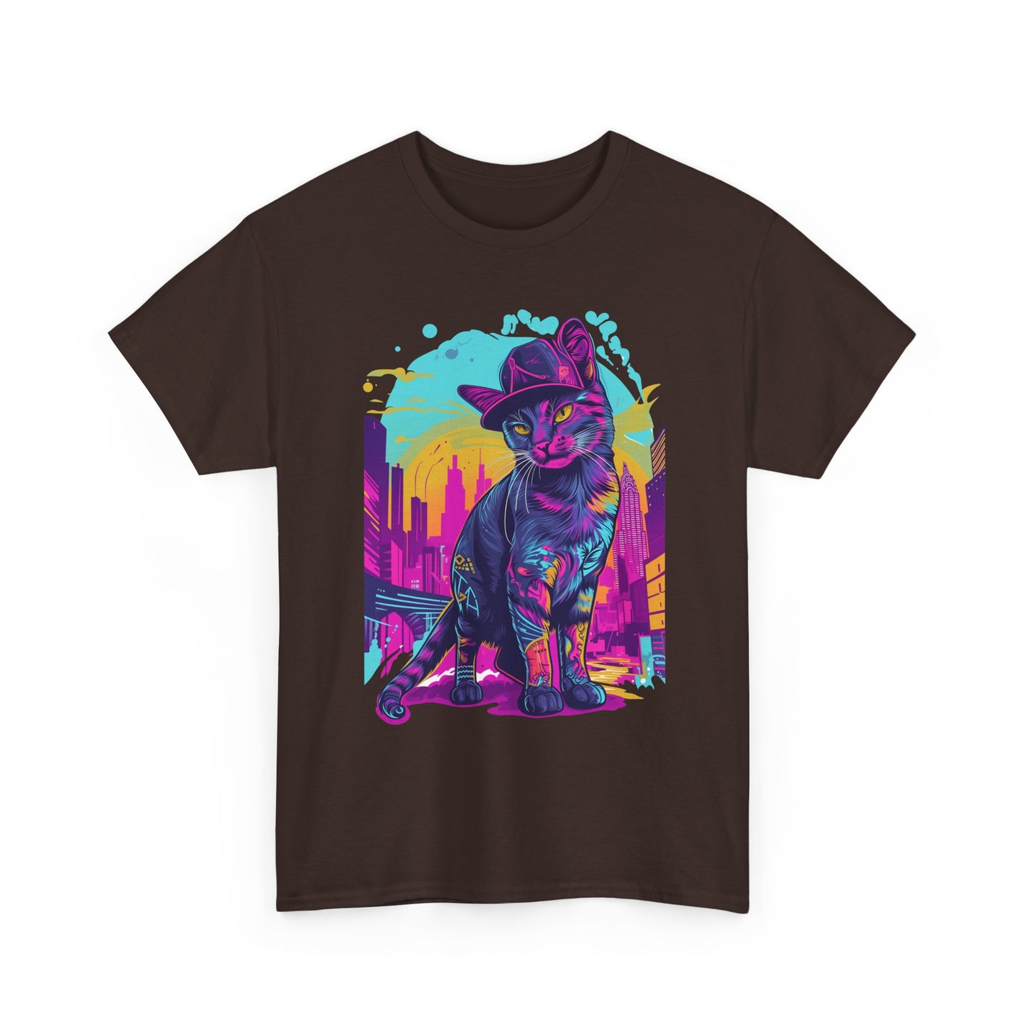 Neon City Cat Tee — Retro Vaporwave Cat T-Shirt
