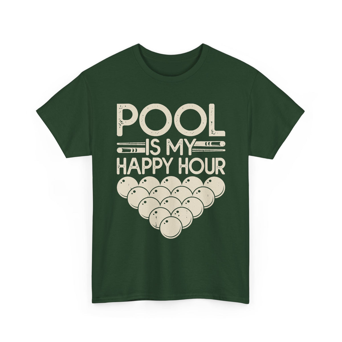 Pool Is My Happy Hour T-Shirt — Billiards Cue & Ball Graphic Tee