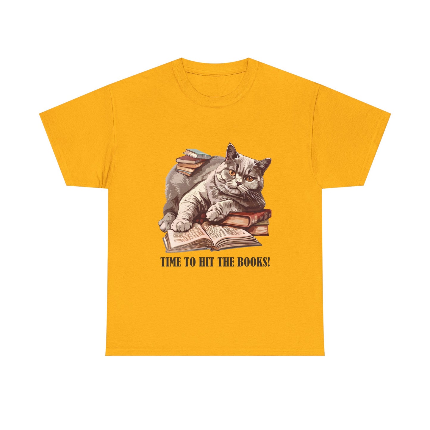 Cat & Books T-Shirt — "Time to Hit the Books" Cute Study Cat Tee