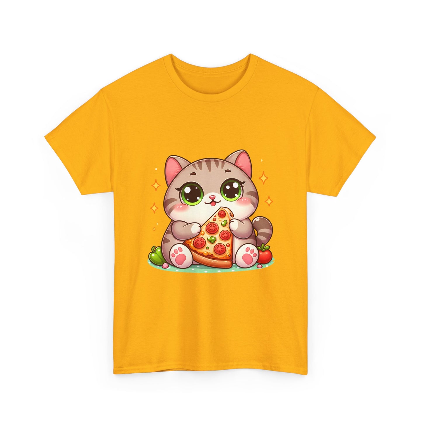 Cute Cat Eating Pizza T-Shirt — Kawaii Cat Pizza Tee