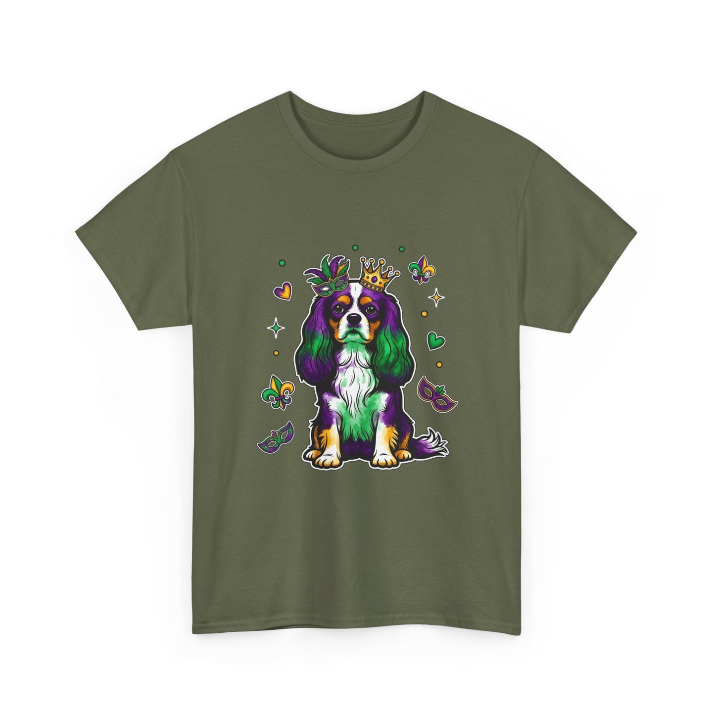 Mardi Gras Cavalier King Charles Dog T‑Shirt — King & Mask Festival Tee