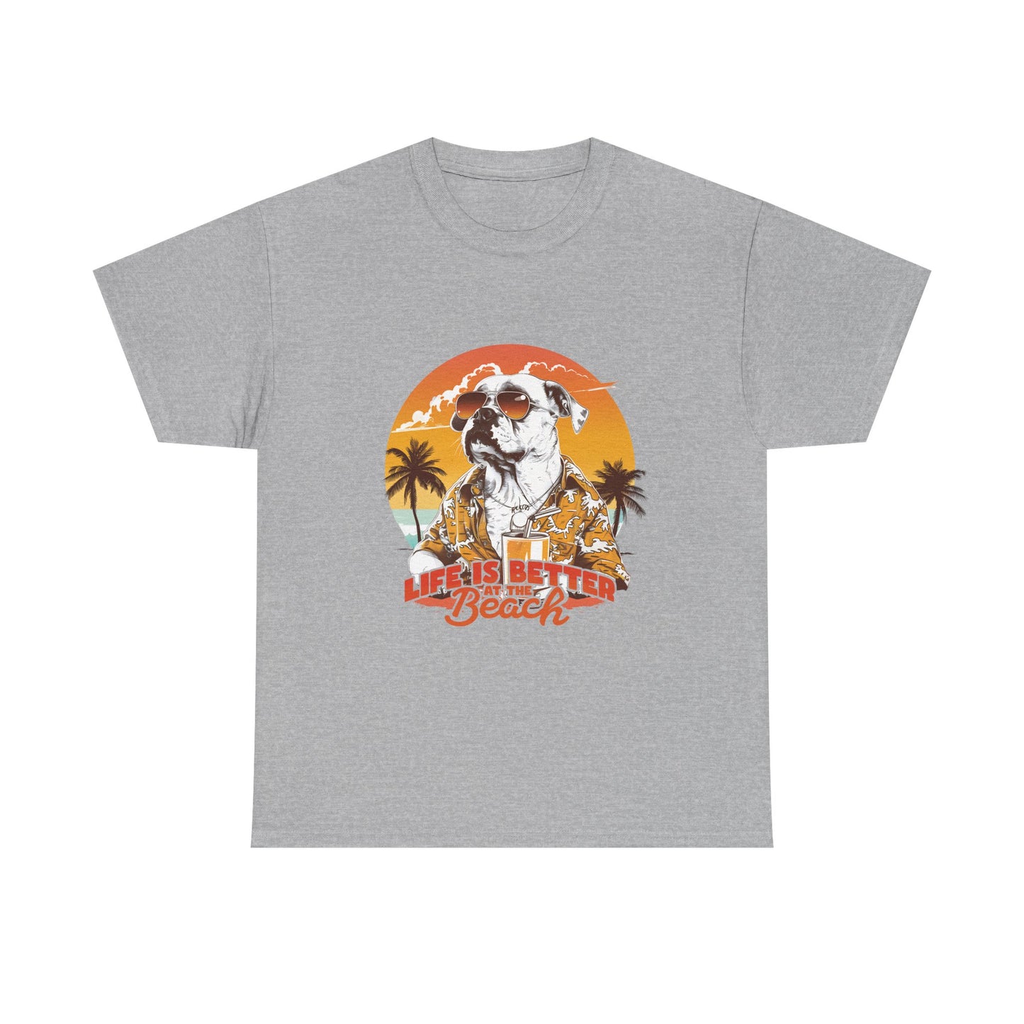 Beach Dog T-Shirt — "Life Is Better at the Beach" Retro Sunset Tee