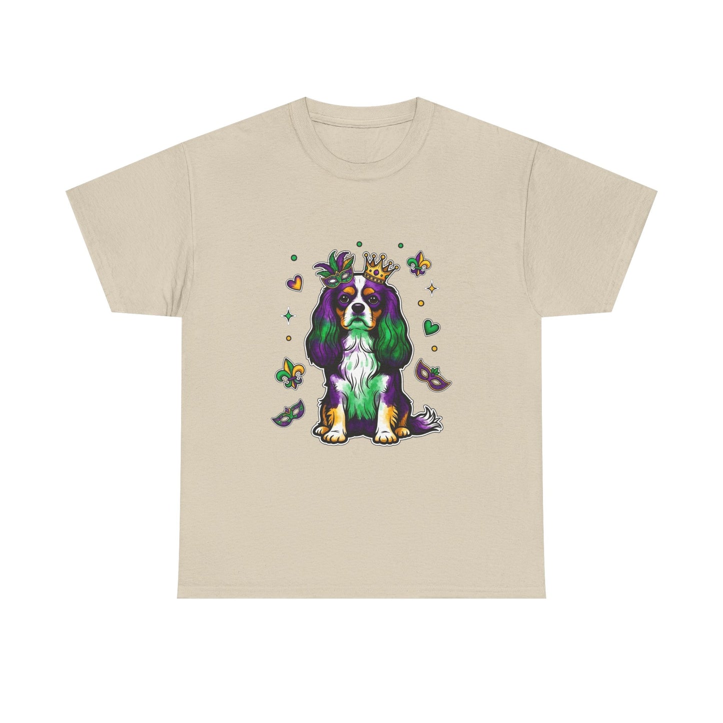 Mardi Gras Cavalier King Charles Dog T‑Shirt — King & Mask Festival Tee