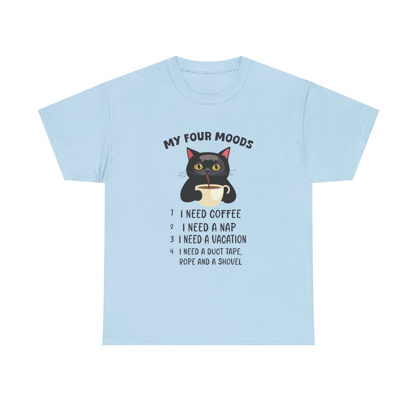 Cat 'My Four Moods' Coffee Tee — Funny Cat Coffee Shirt