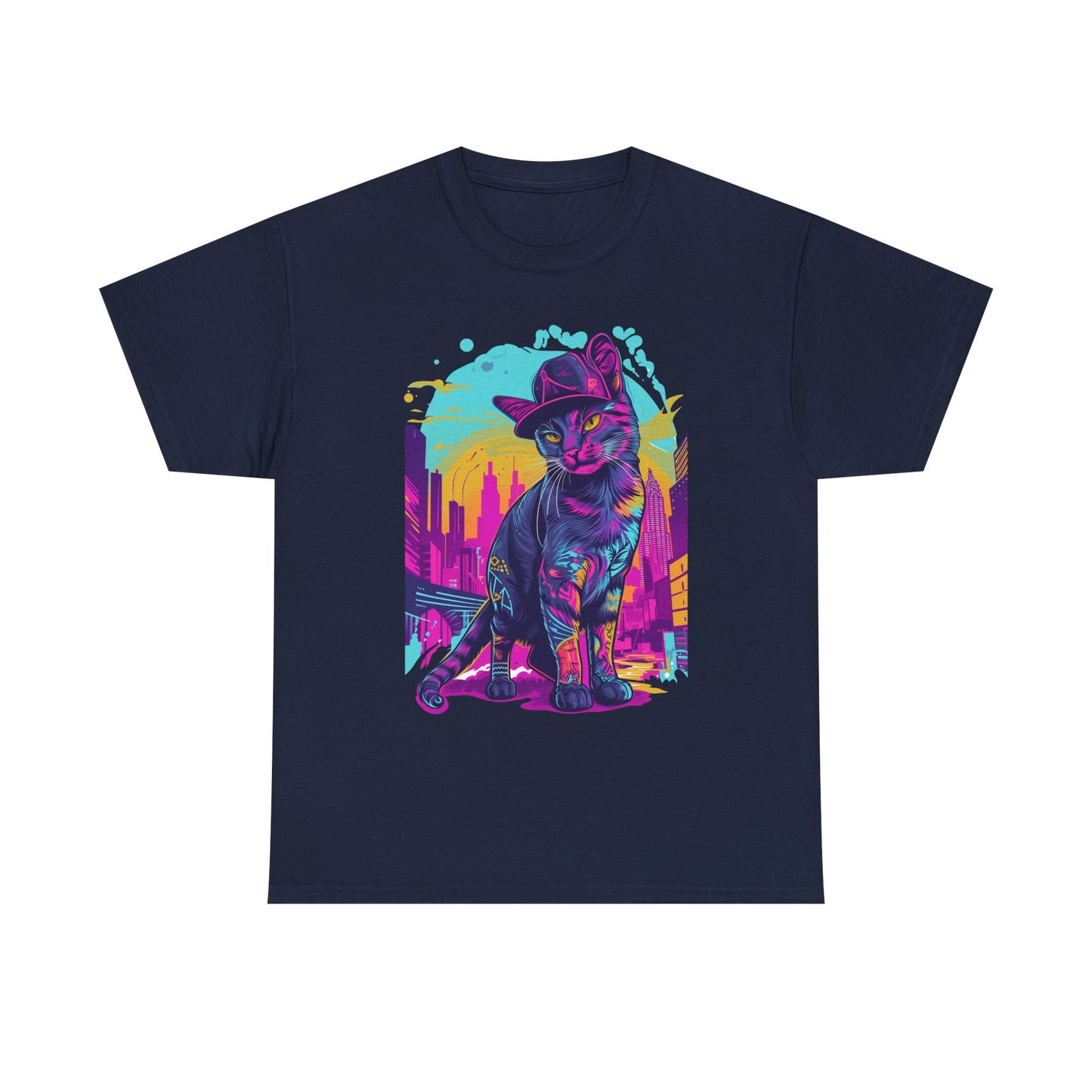 Neon City Cat Tee — Retro Vaporwave Cat T-Shirt