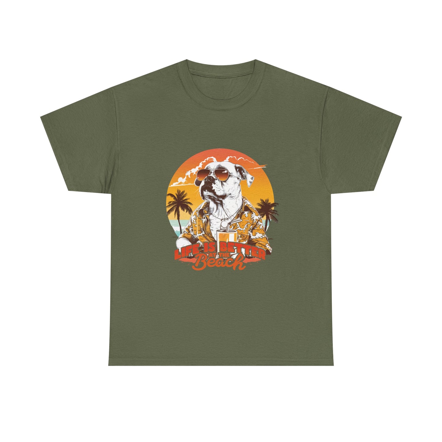 Beach Dog T‑Shirt — "Life Is Better at the Beach" Vintage Sunset Tee