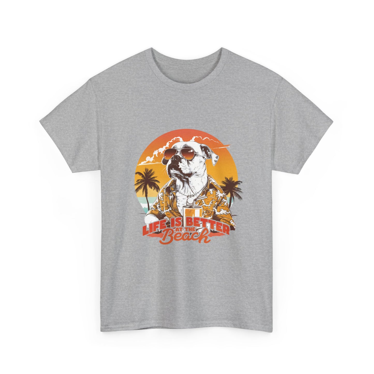 Beach Dog T-Shirt — "Life Is Better at the Beach" Retro Sunset Tee