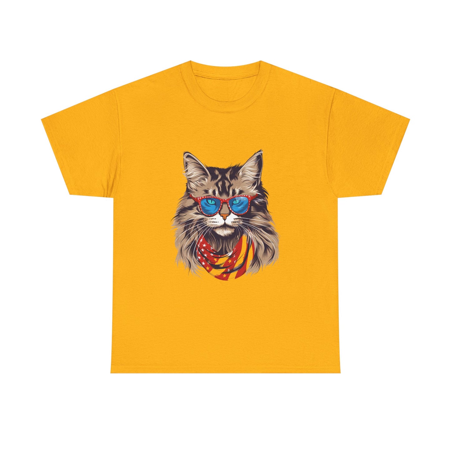 Patriotic Cat Tee — Cat with American Flag Bandana & Sunglasses T-Shirt