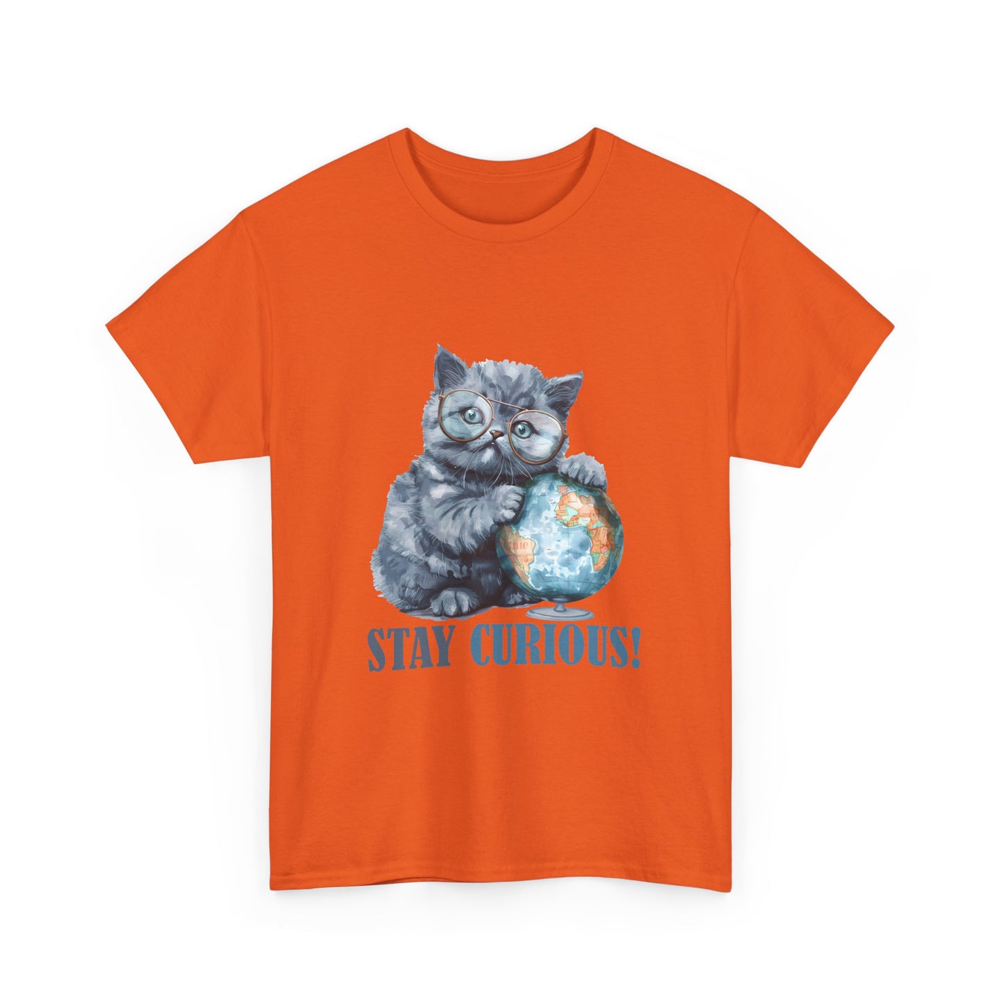 Cat & Globe T-Shirt — "Stay Curious!" Cute Explorer Kitten Tee