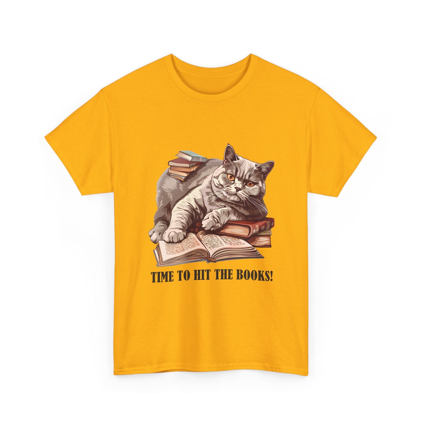 Cat & Books T-Shirt — "Time to Hit the Books" Cute Study Cat Tee