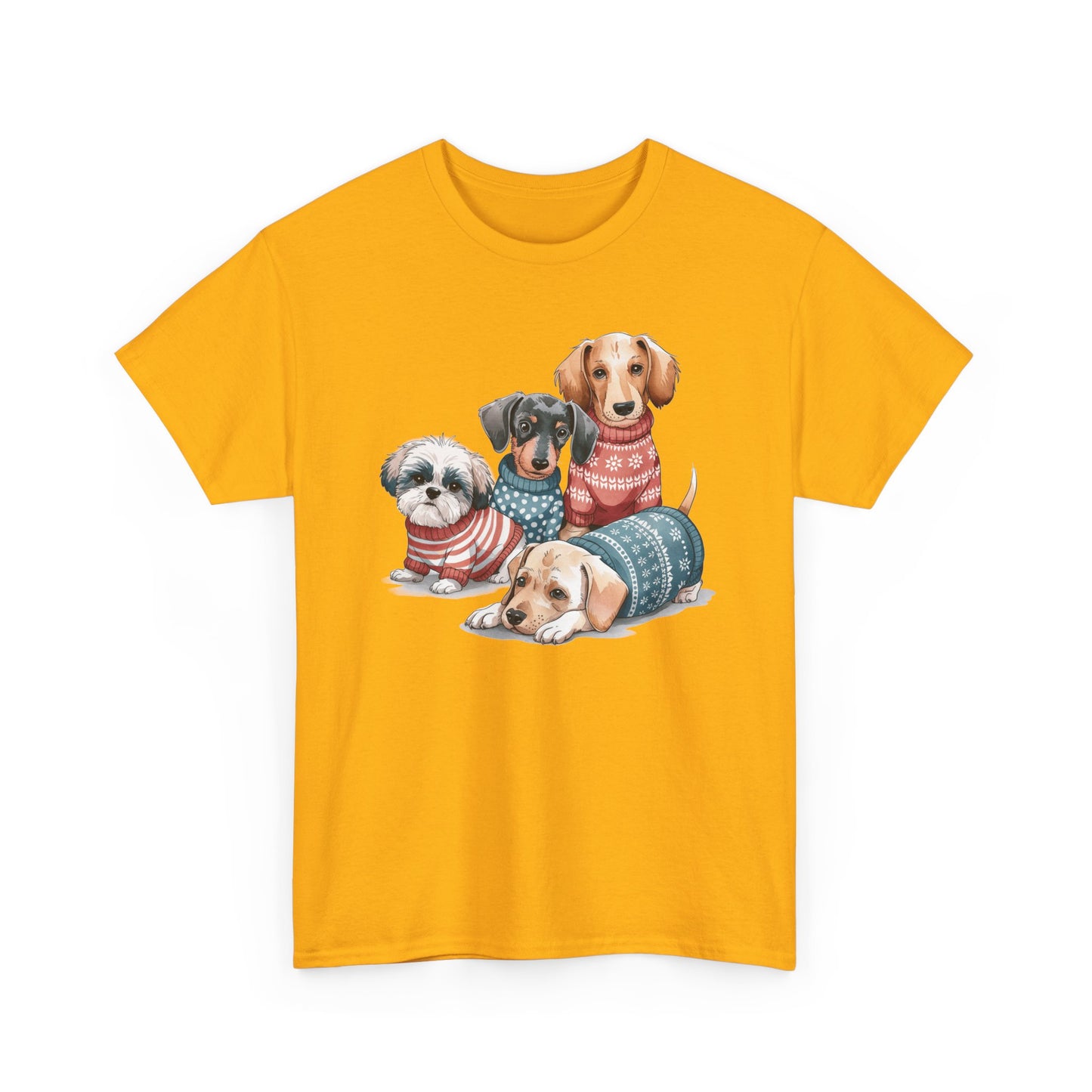 Dog Squad Tee — Cute Puppies in Cozy Sweaters Graphic T-Shirt