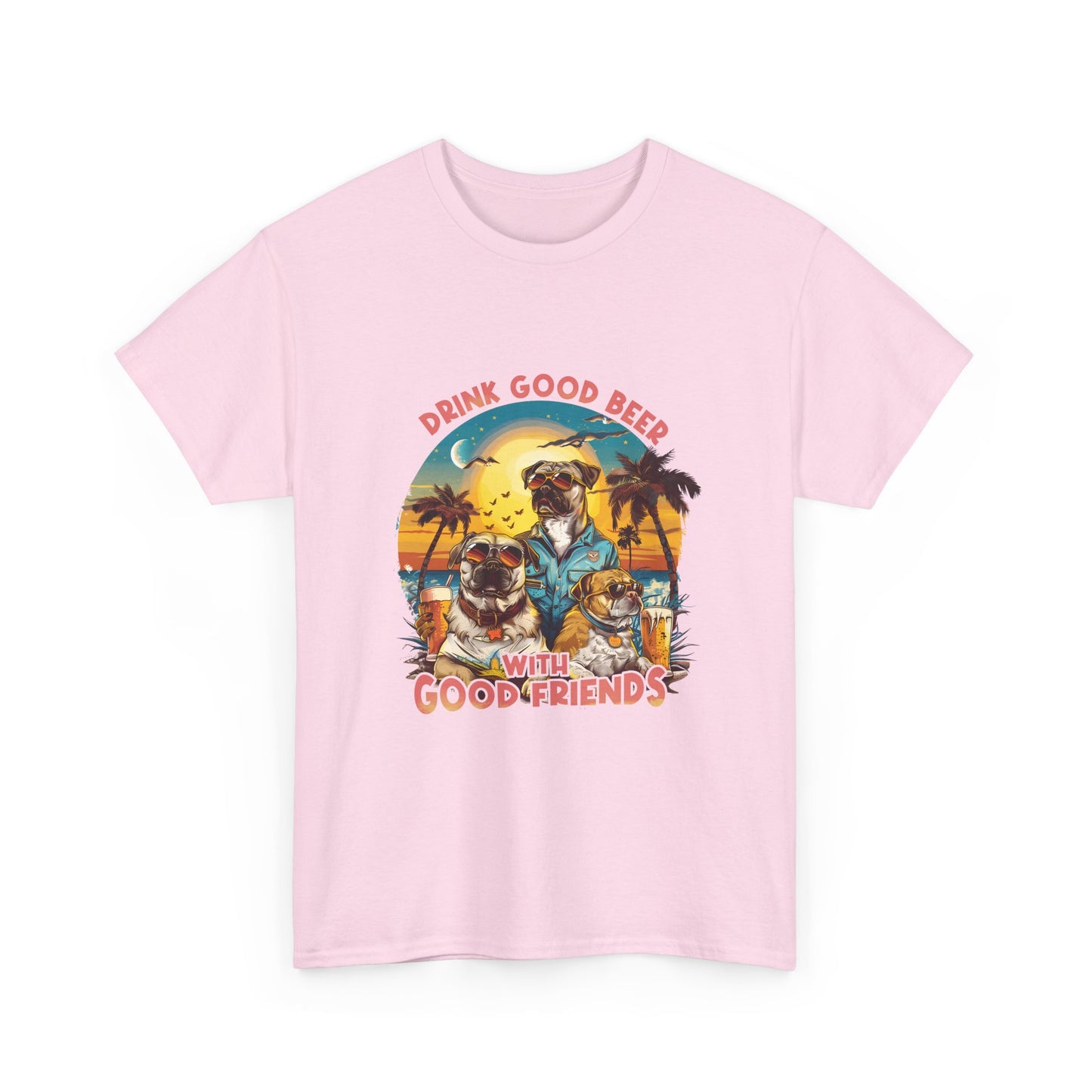Beer & Pups T-Shirt — "Drink Good Beer with Good Friends" Retro Beach Tee