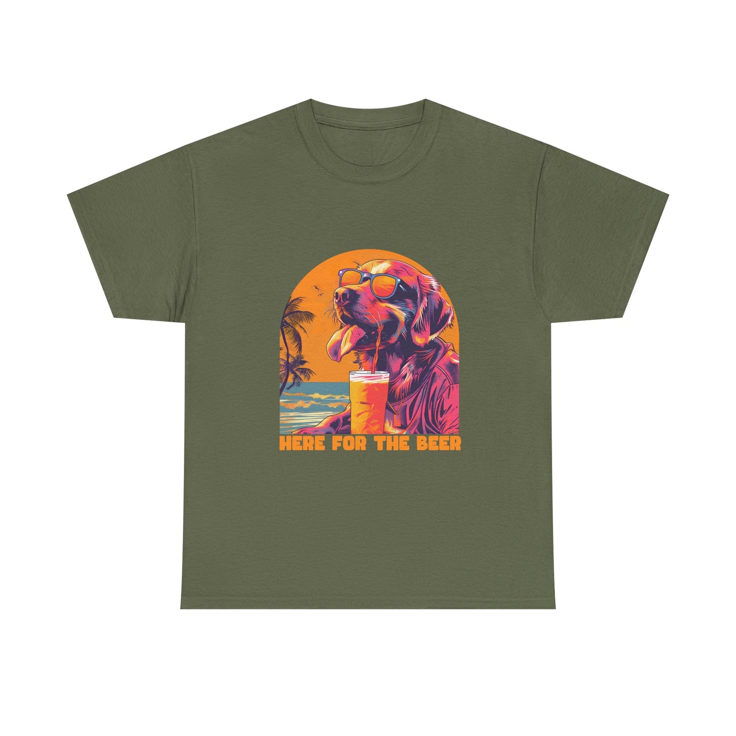 T-Shirt — 'Here For The Beer' Flamingo Beach Graphic Tee