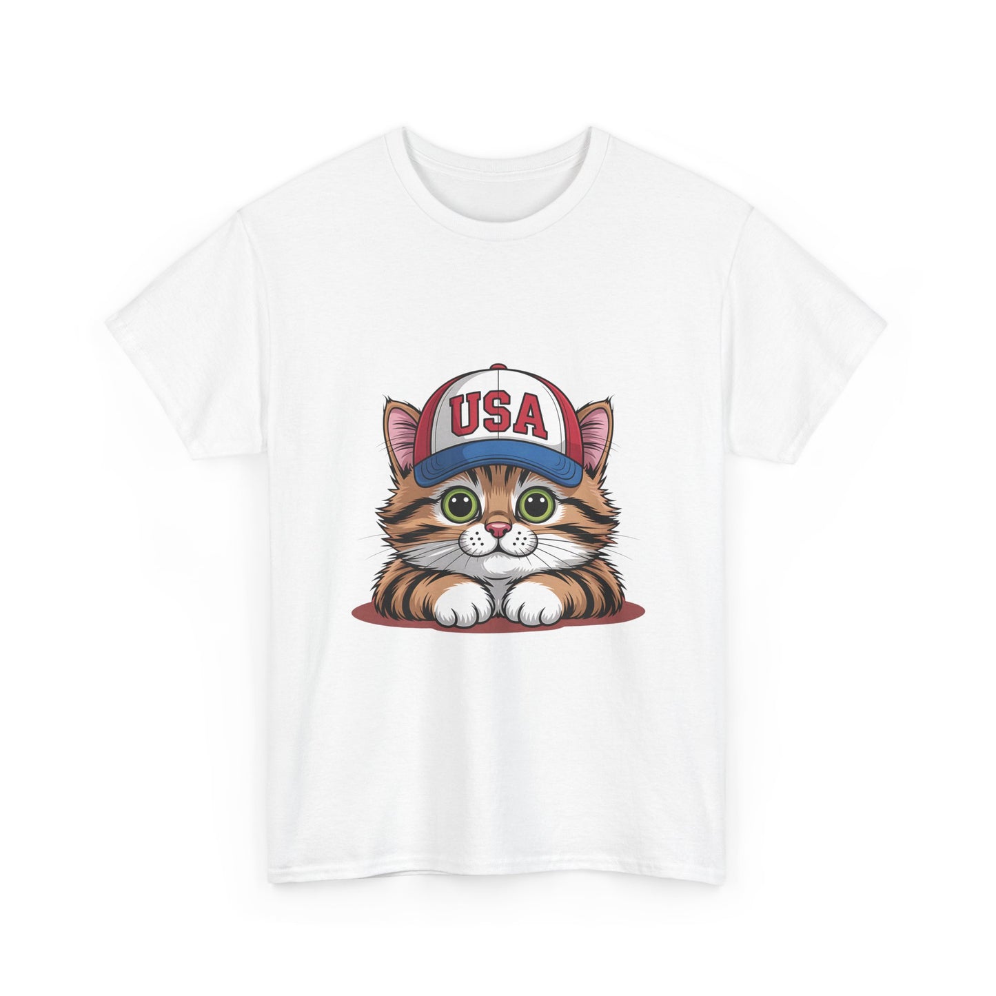 USA Kitten T-Shirt – Cute Cat Wearing USA Cap, Patriotic Fourth of July Tee