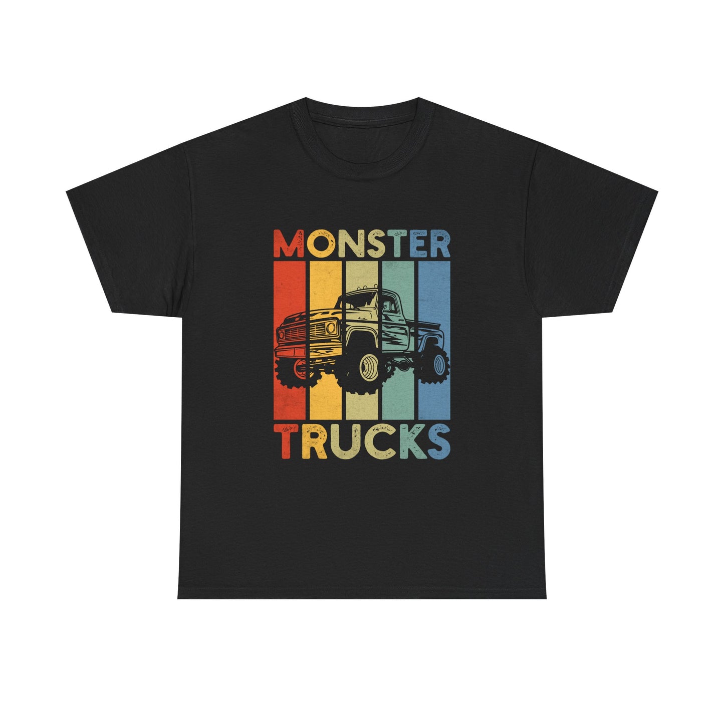 Monster Trucks Retro Tee – Vintage Striped Kids & Adult Off-Road Truck Shirt