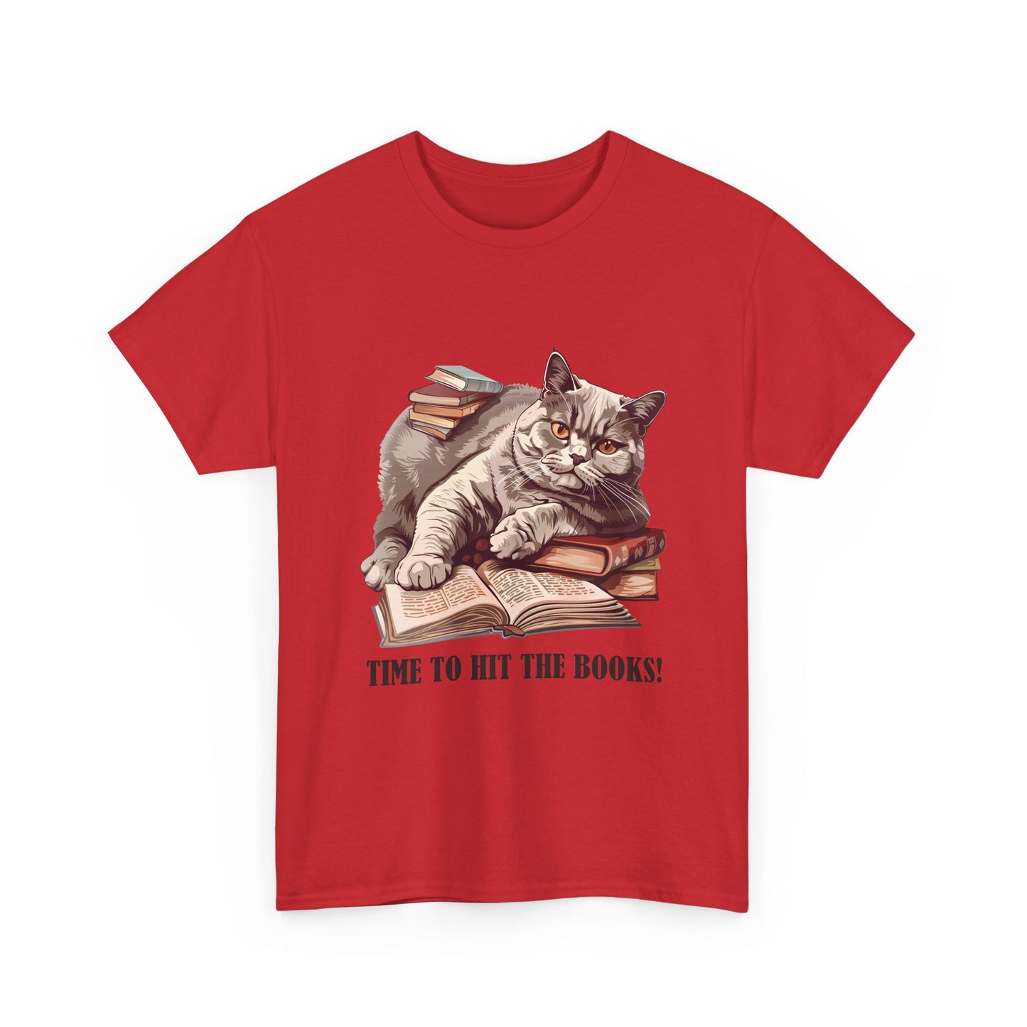 Cat & Books T-Shirt — "Time to Hit the Books" Cute Study Cat Tee