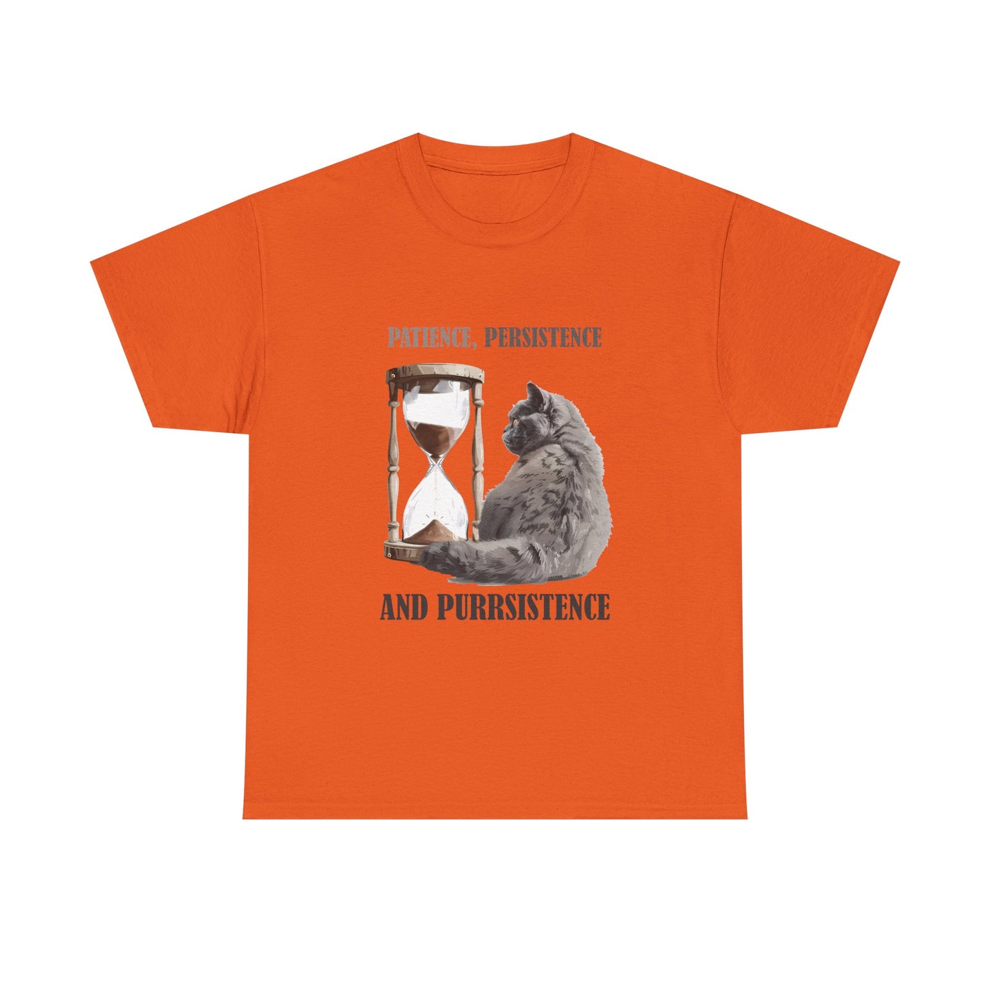 Cat Hourglass T‑Shirt — "Patience, Persistence and Purrsistence" Funny Cat Tee