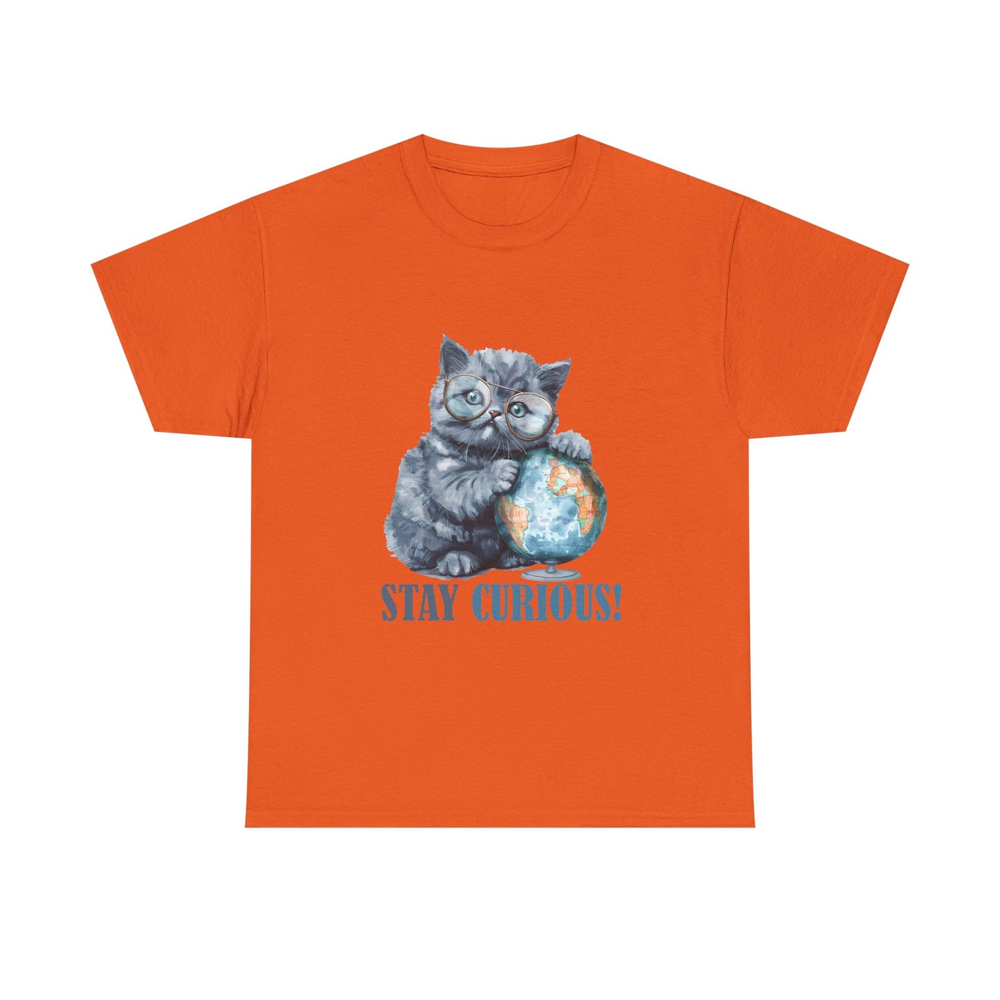 Cat & Globe T-Shirt — "Stay Curious!" Cute Explorer Kitten Tee