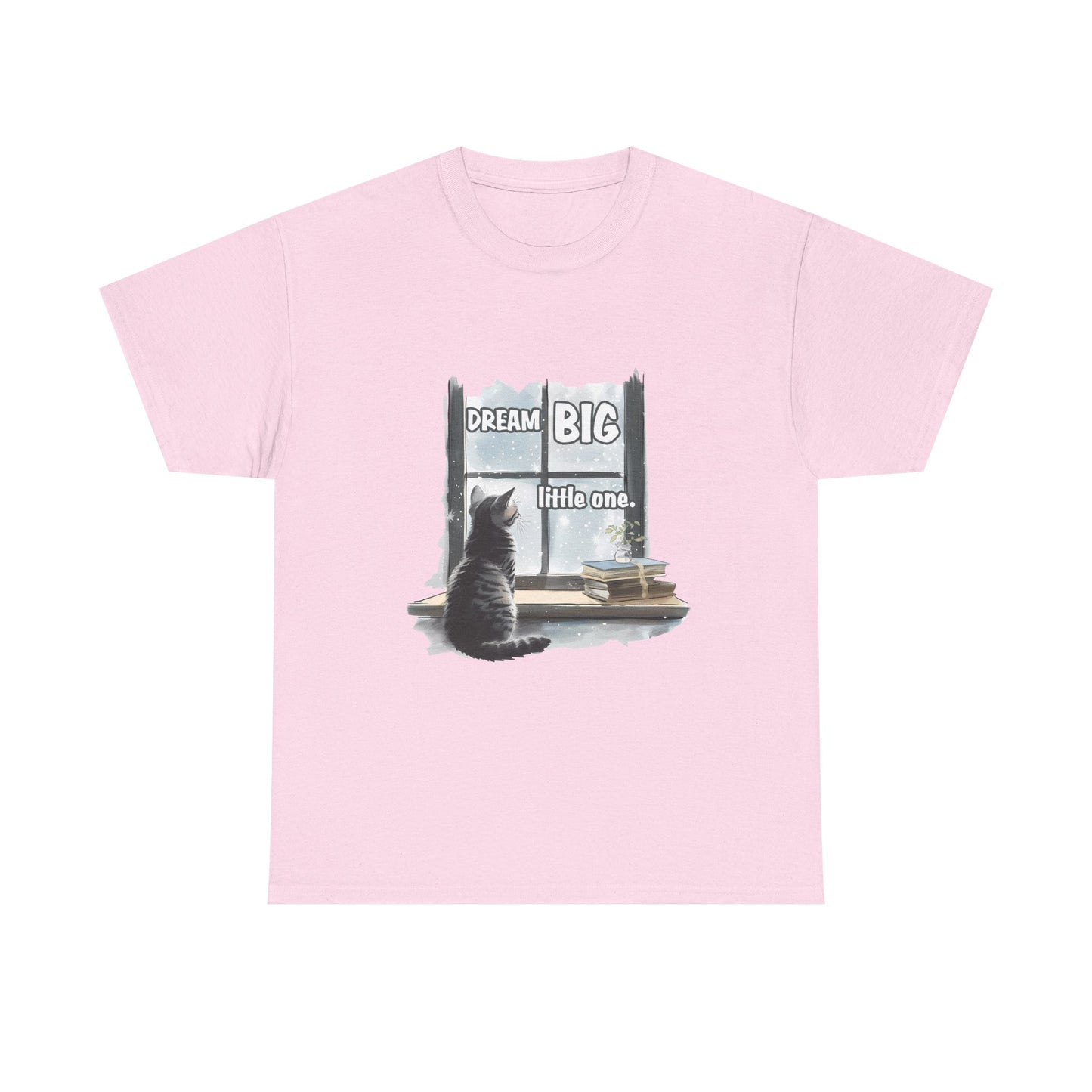 Dream Big Little One T‑Shirt — Cat at Window Inspirational Kids Tee