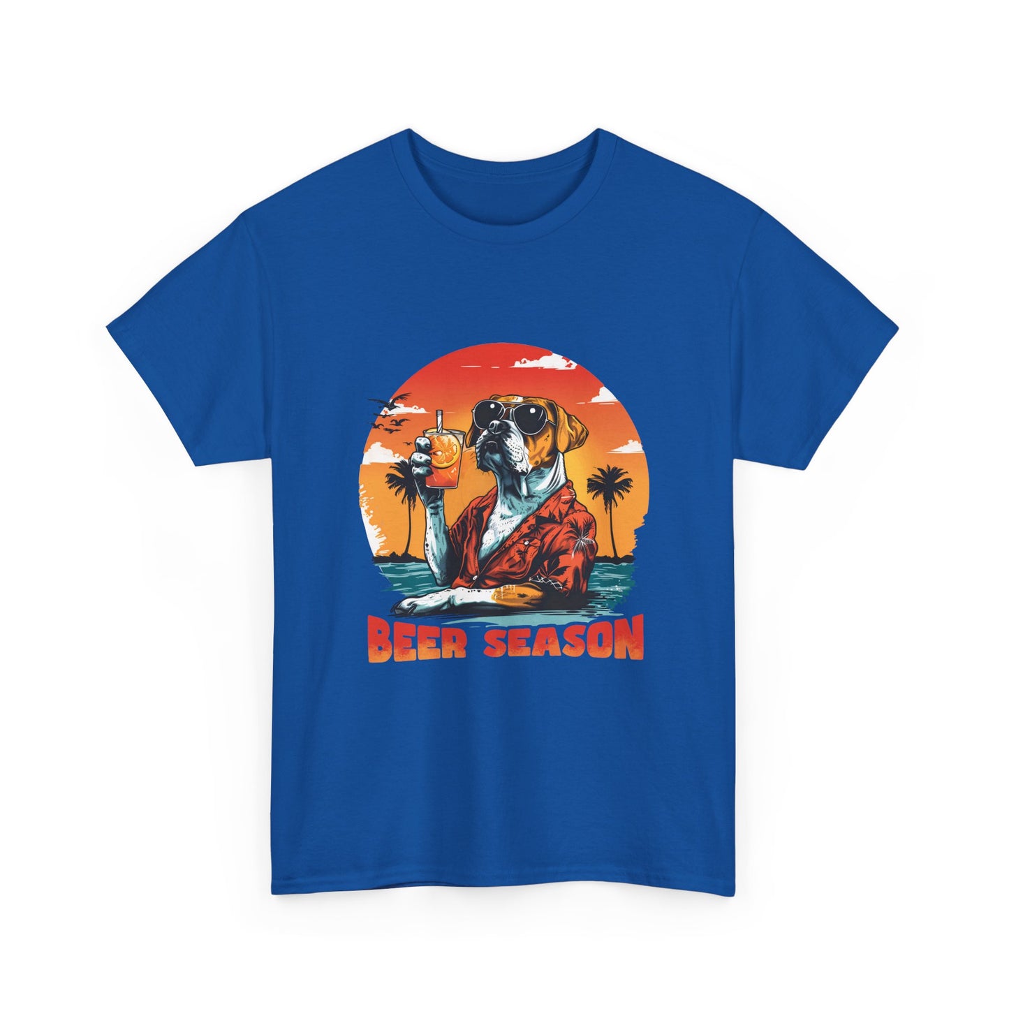 Beer Season T-Shirt — Vintage Sunset Dog Holding Beer