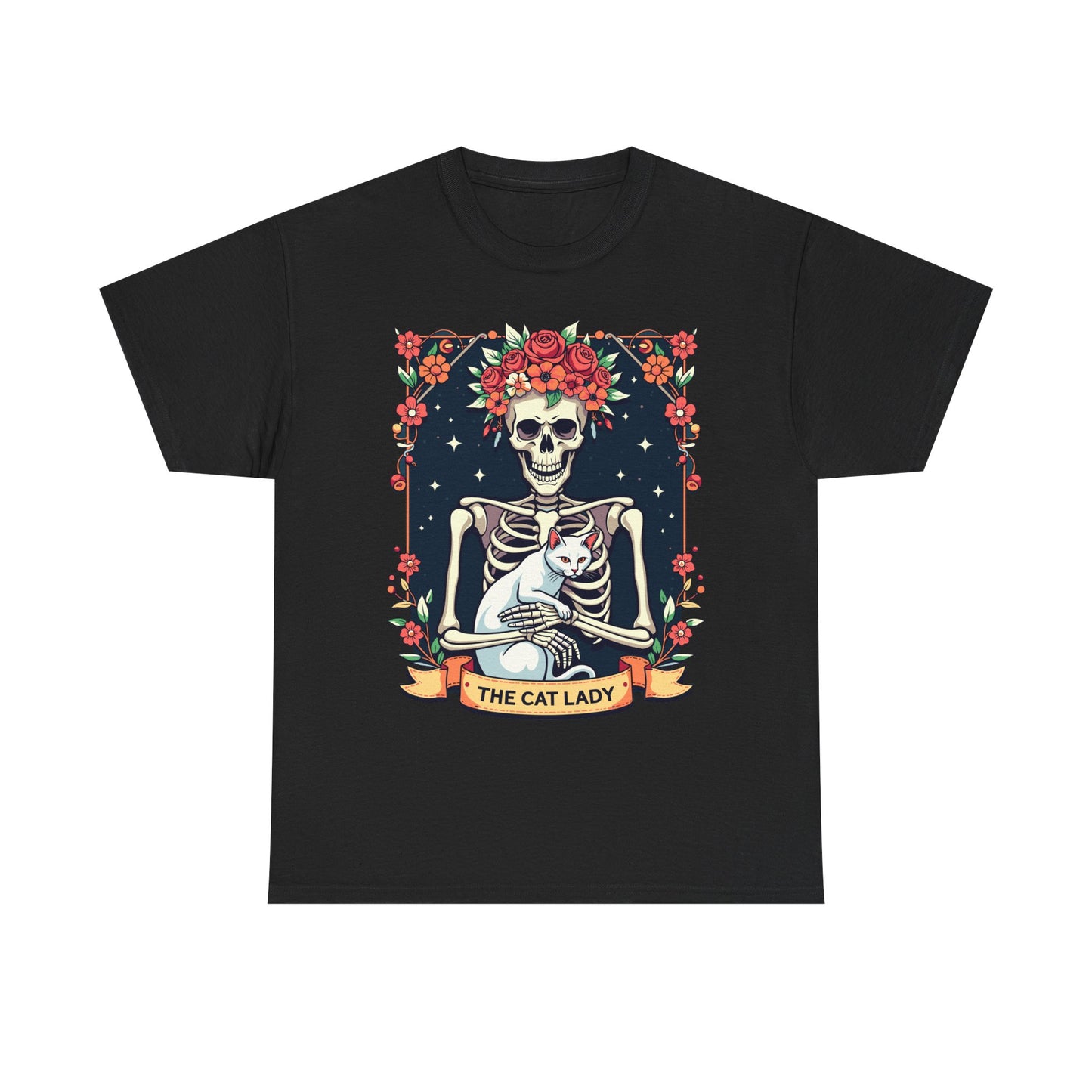 Cat Lady Skeleton T-Shirt — Floral Day of the Dead Cat Tee
